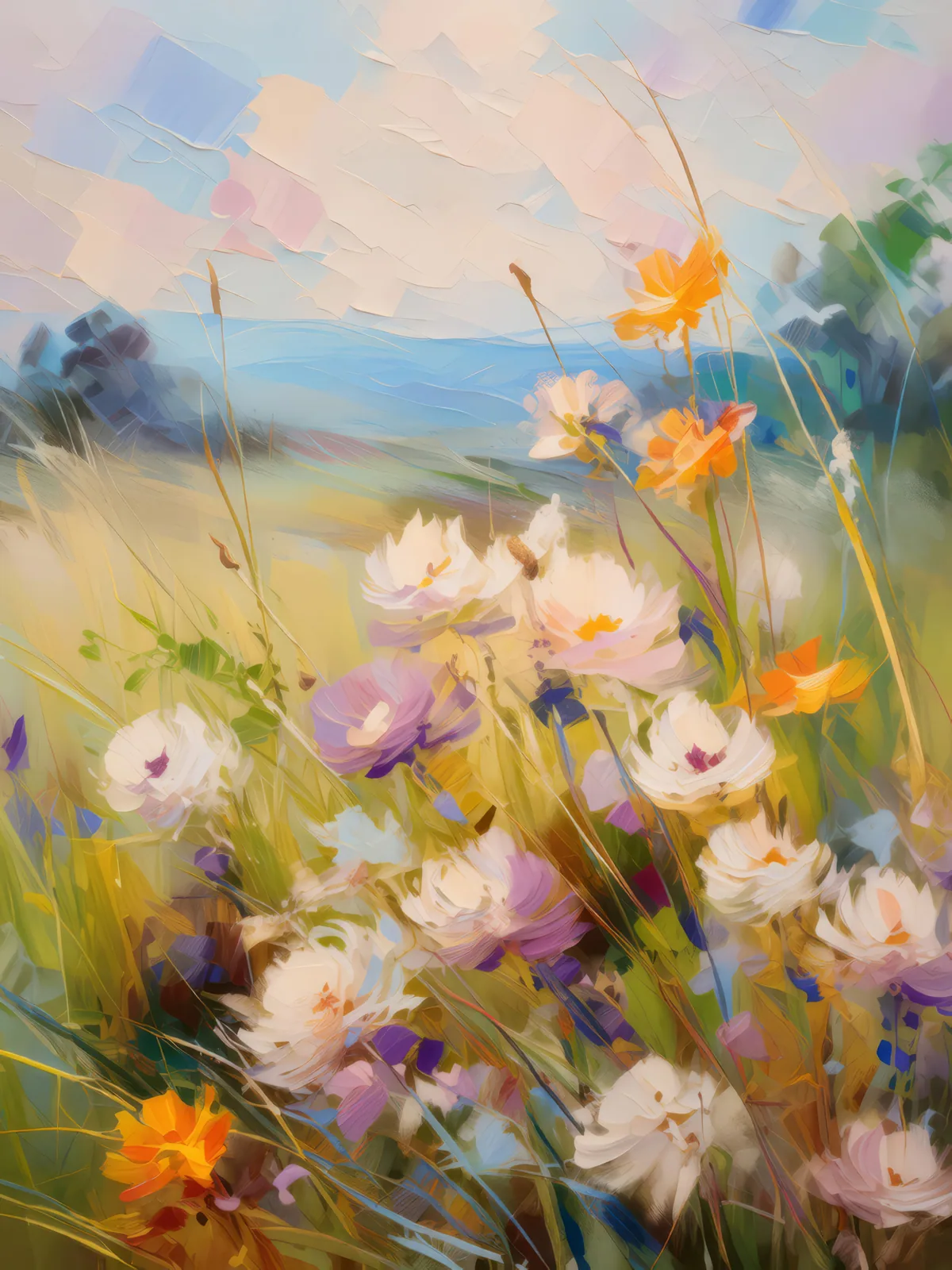 Grassland Wildflower Watercolor, a palette-knife oil landscape by Emma Mickelberg