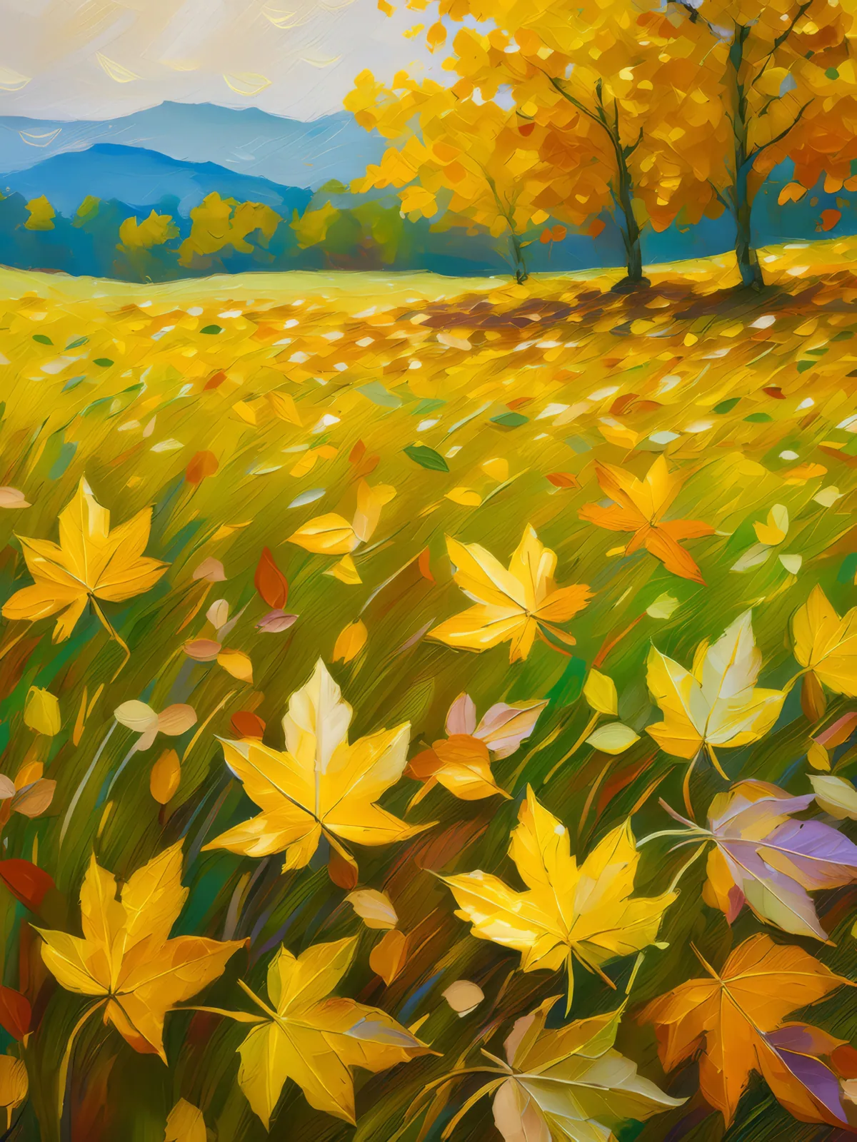 Grassland with Autumn Gold, a palette-knife oil landscape by Emma Mickelberg