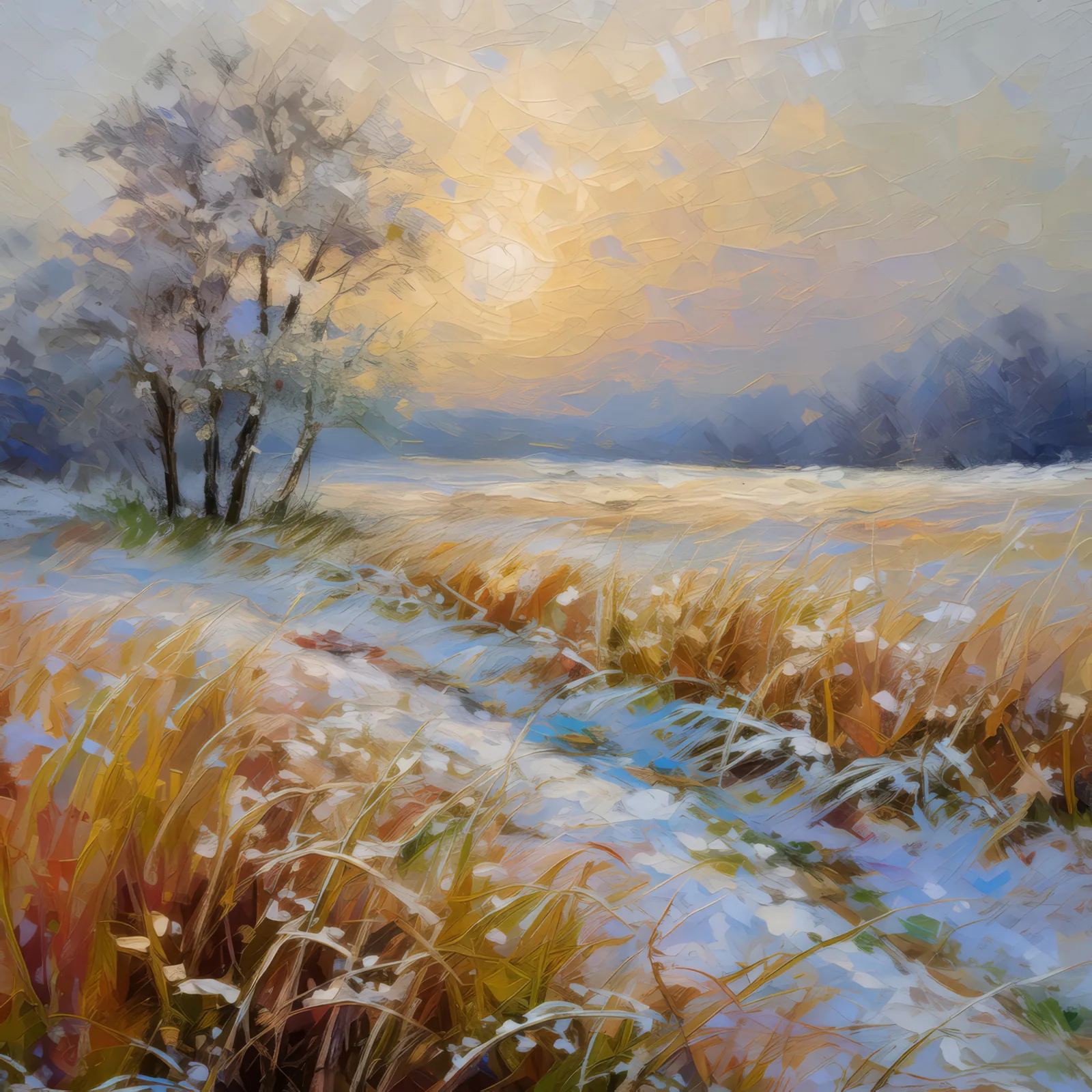 Grassland with Early Frost, a palette-knife oil landscape by Emma Mickelberg
