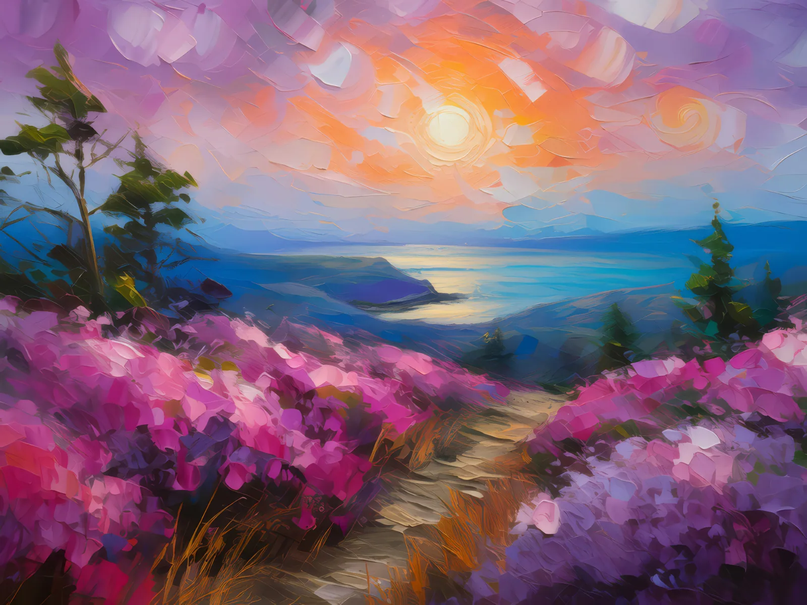 Heather in Full Bloom, a palette-knife oil landscape by Emma Mickelberg