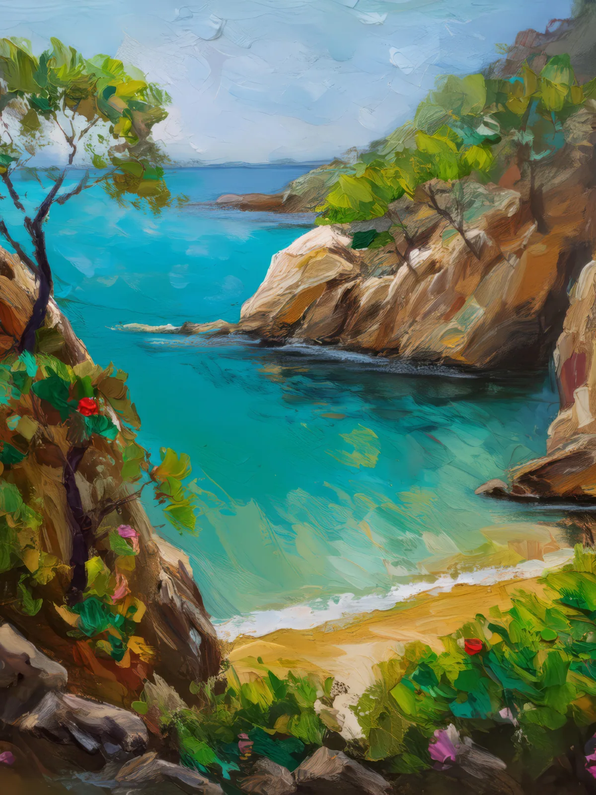 Hidden Cove Lagoon, a palette-knife oil landscape by Emma Mickelberg