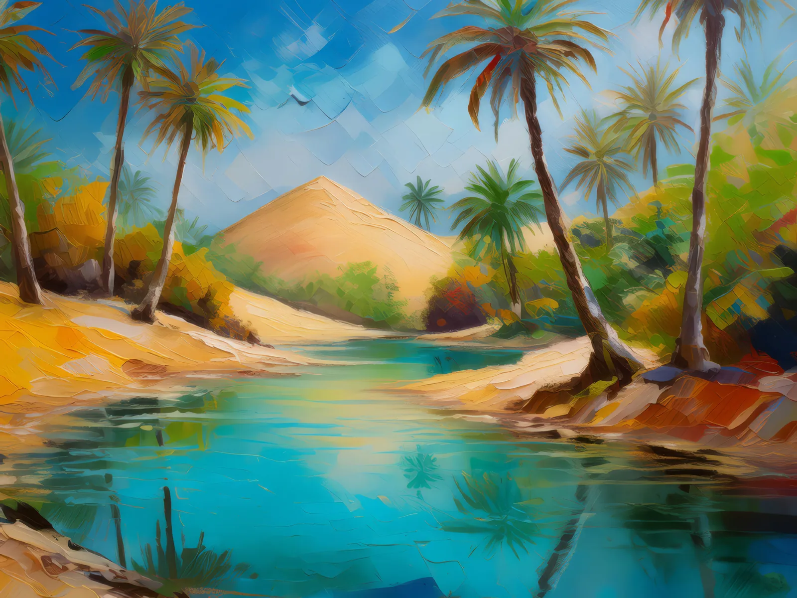 Hidden Desert Oasis, a palette-knife oil landscape by Emma Mickelberg