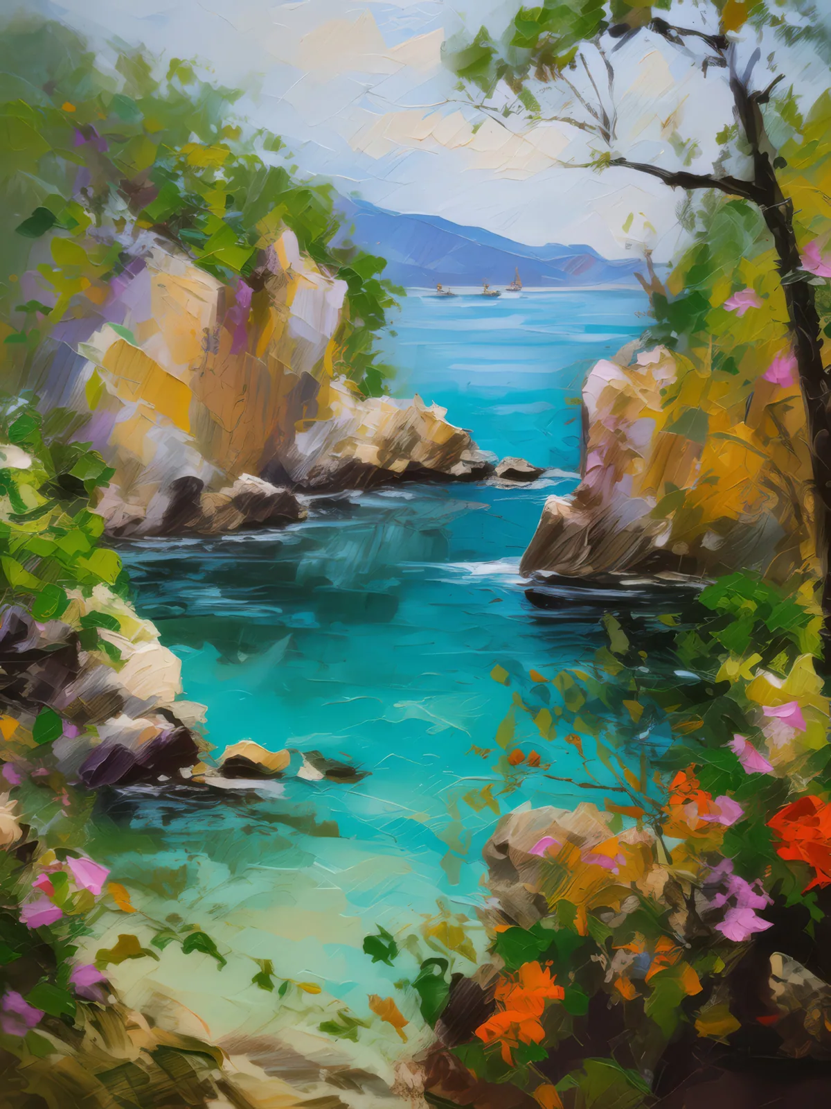 Hidden Lagoon Cove, a palette-knife oil landscape by Emma Mickelberg