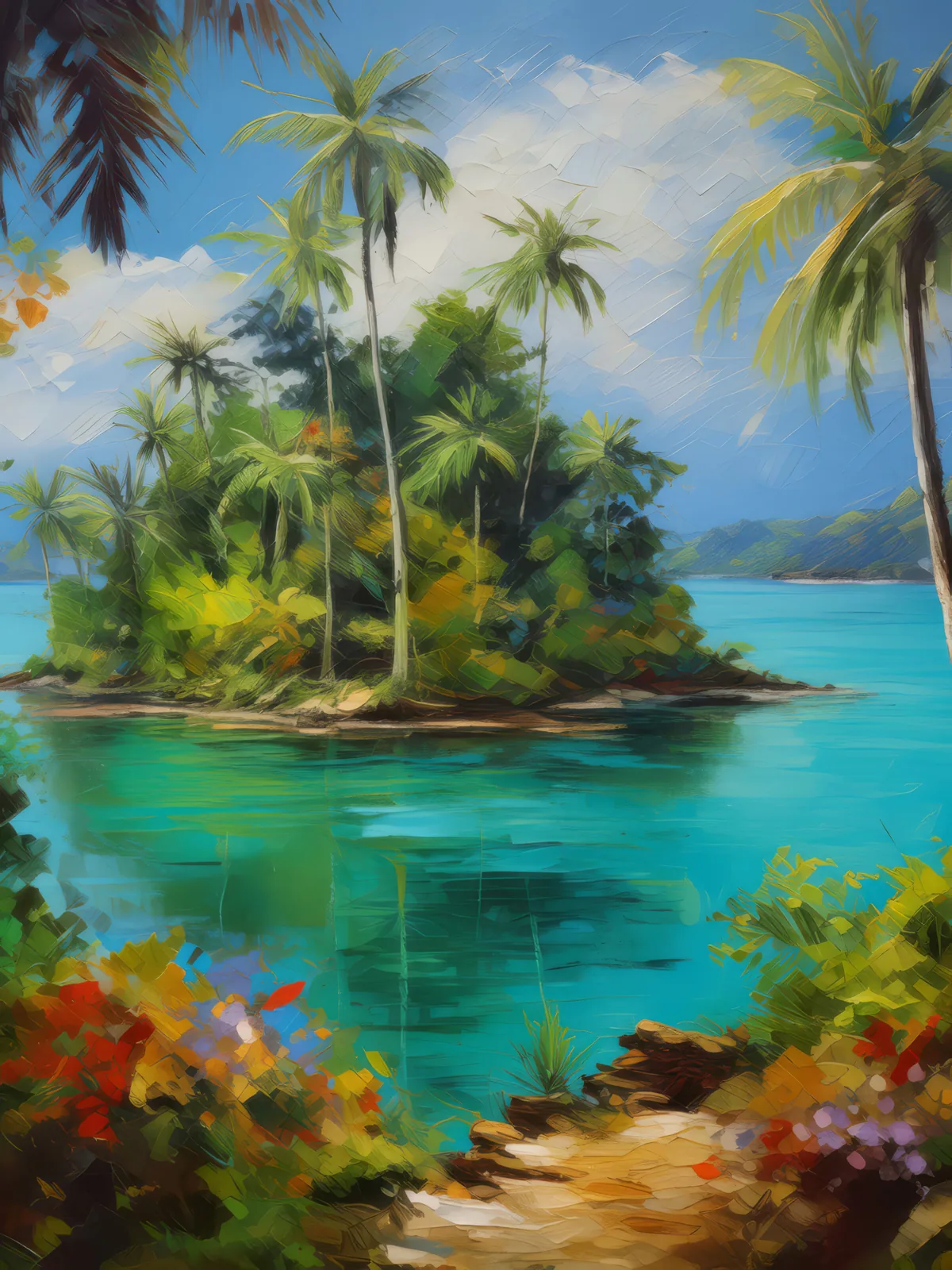 Hidden Lagoon Island, a palette-knife oil landscape by Emma Mickelberg