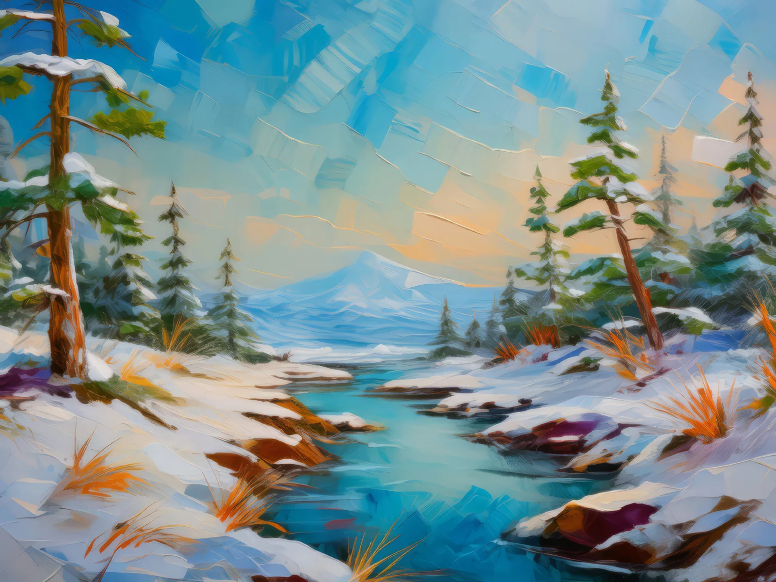Hidden Oasis in Boreal Desert, a palette-knife oil landscape by Emma Mickelberg