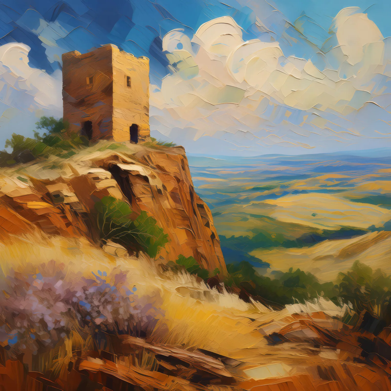 Historic Bluff Ruins, a palette-knife oil landscape by Emma Mickelberg