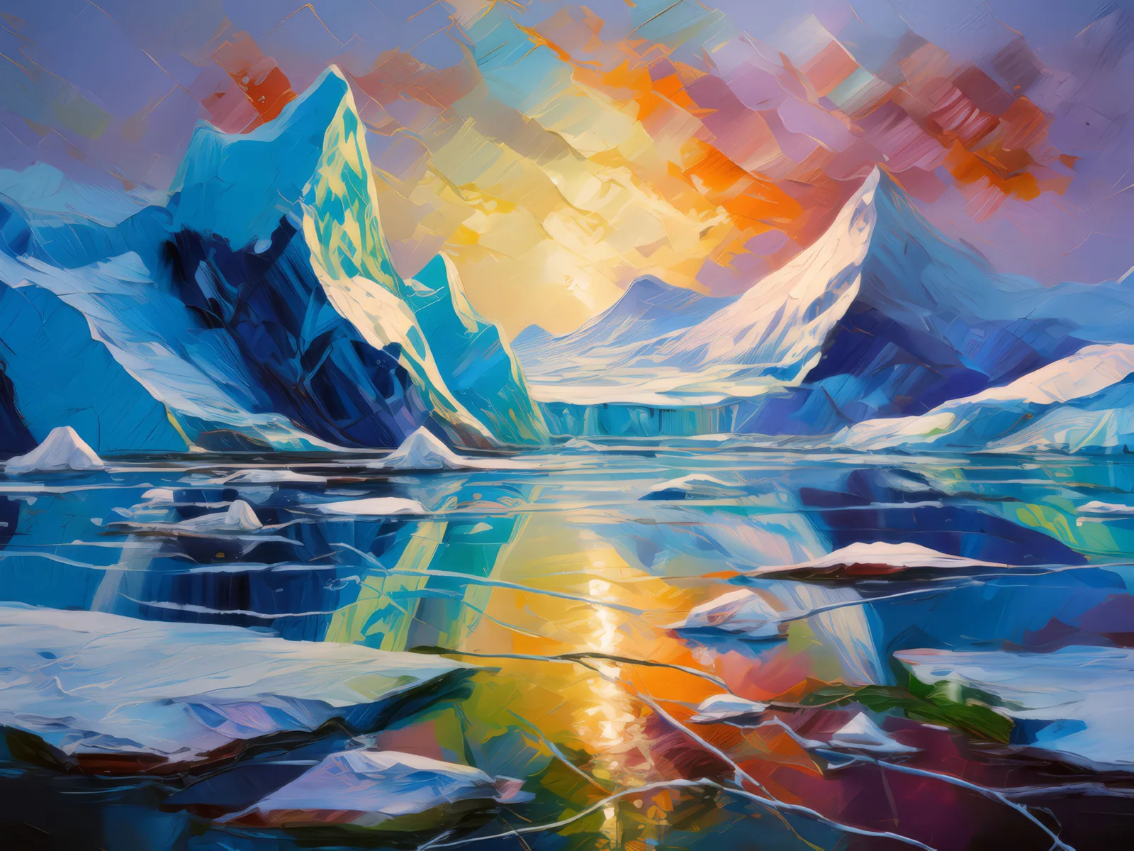 Ice Cap Melting, a palette-knife oil landscape by Emma Mickelberg
