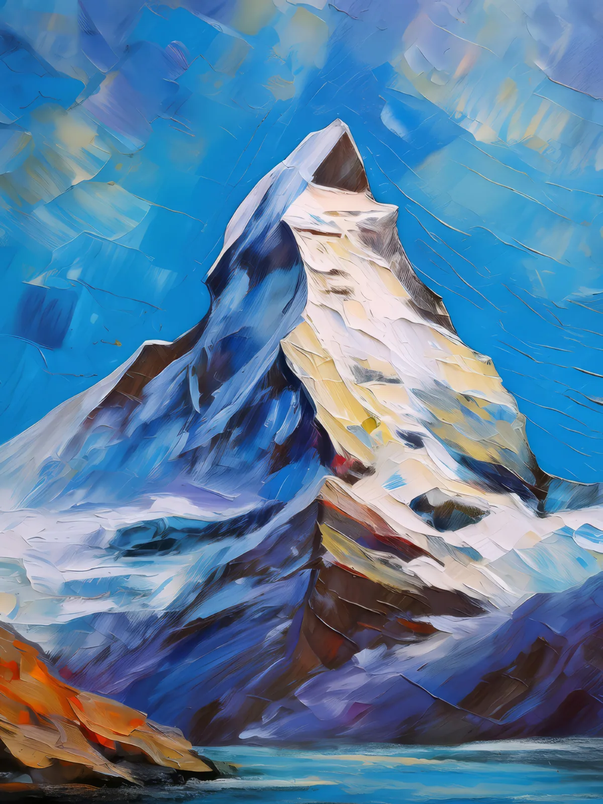 Ice-Capped Mountain, a palette-knife oil landscape by Emma Mickelberg