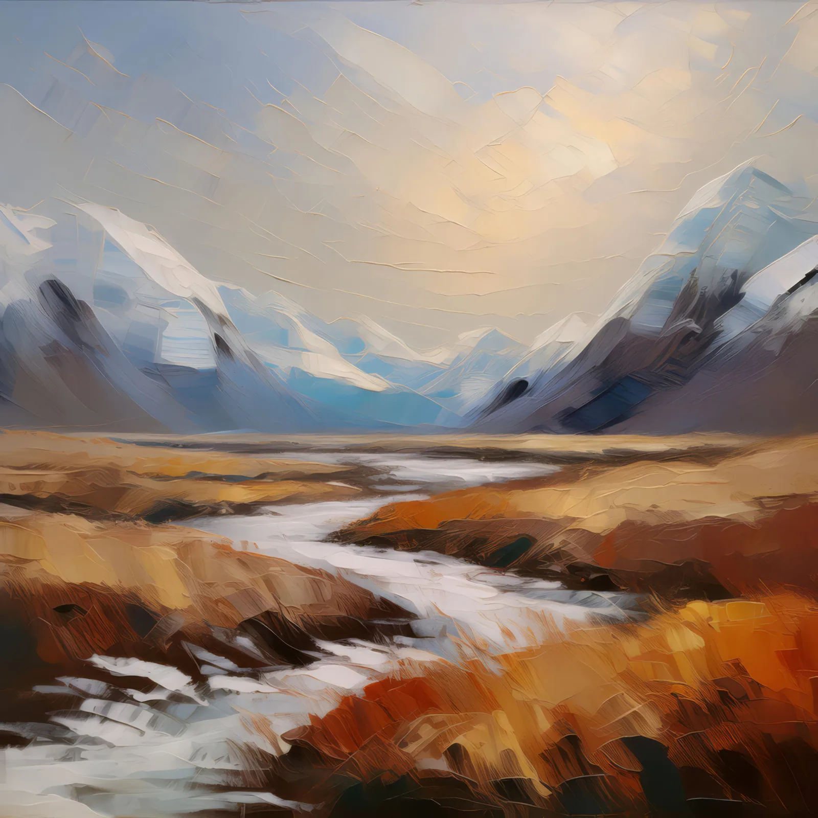 Ice Caps and Tundra, a palette-knife oil landscape by Emma Mickelberg