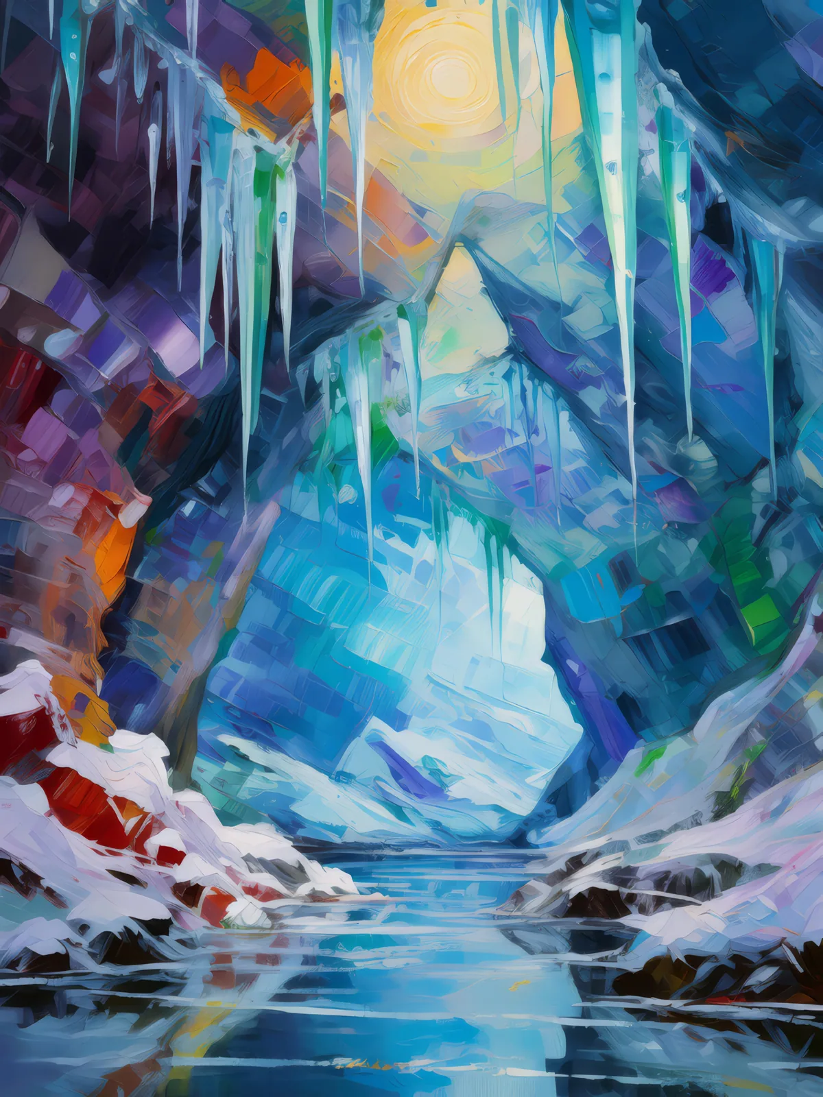 Ice Cave Chasm, a palette-knife oil landscape by Emma Mickelberg