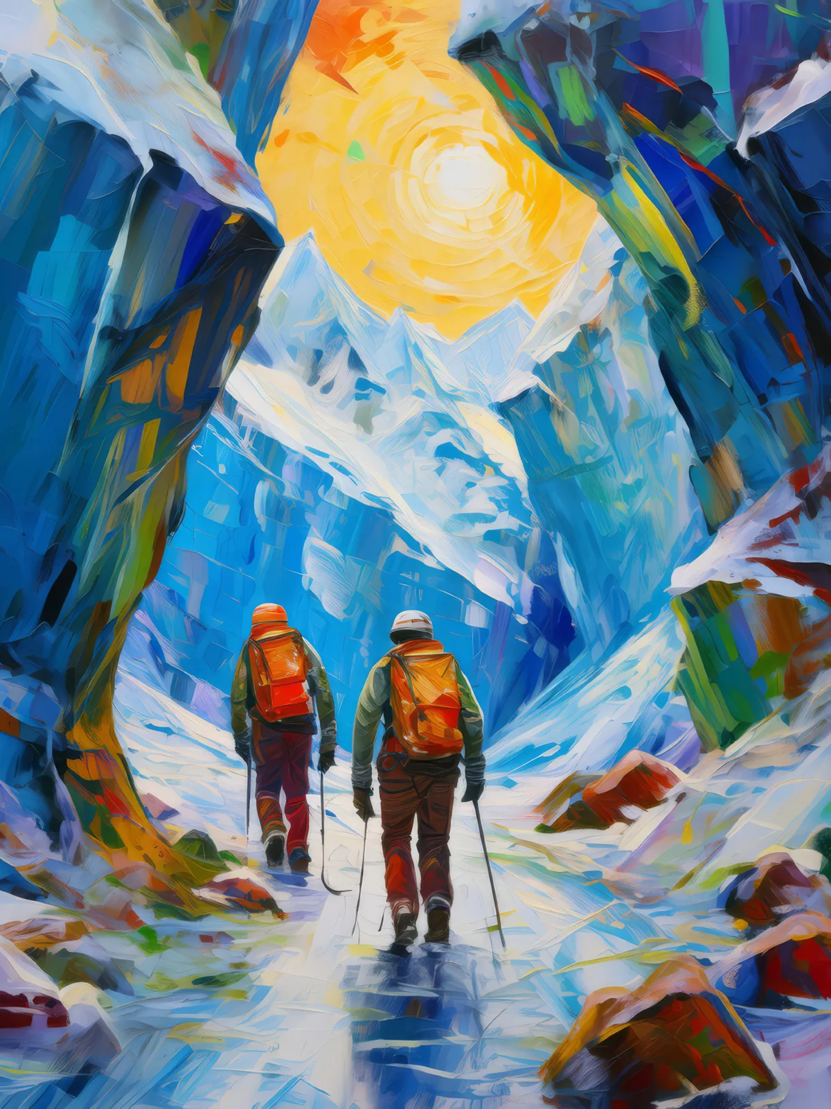 Ice Cavern Adventure, a palette-knife oil landscape by Emma Mickelberg