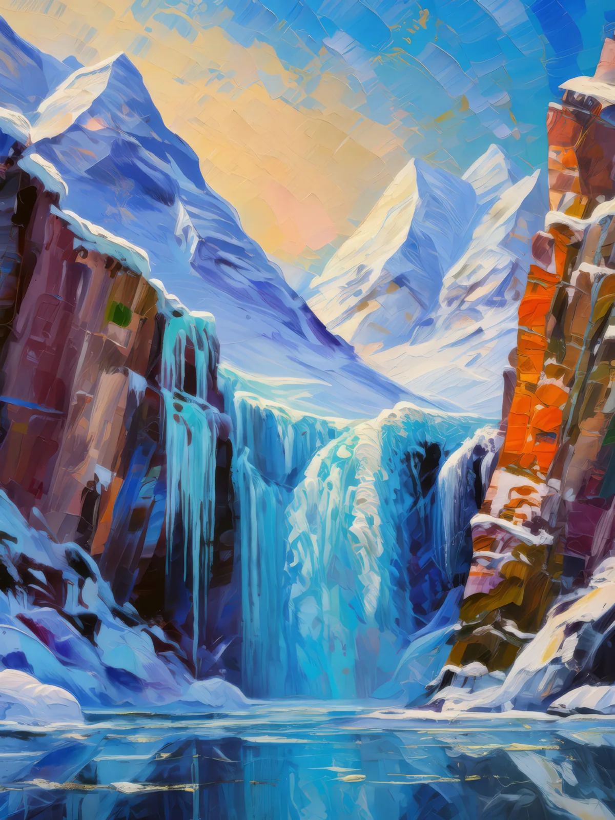 Ice-Covered Cliffs, a palette-knife oil landscape by Emma Mickelberg