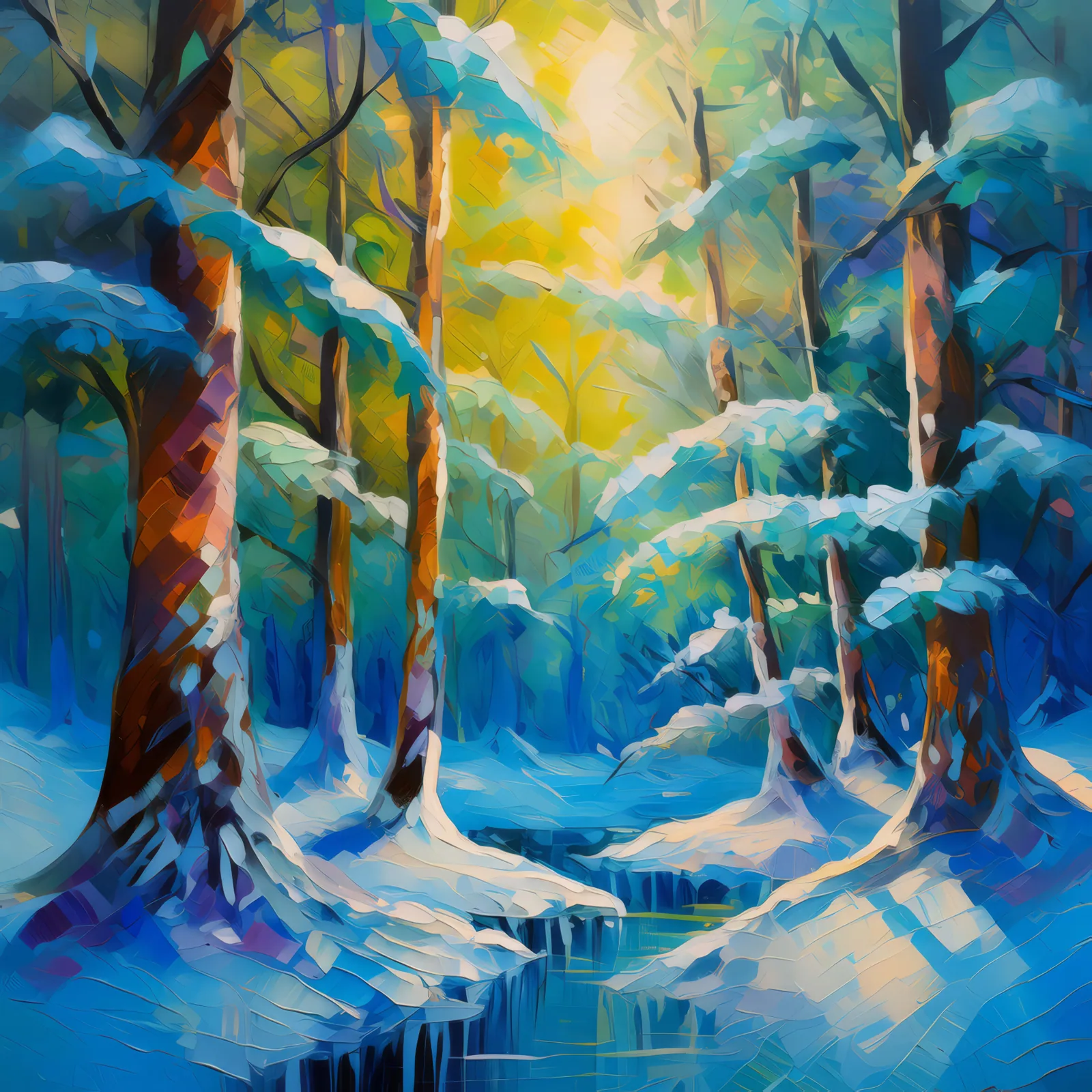 Ice-Encased Forest, a palette-knife oil landscape by Emma Mickelberg
