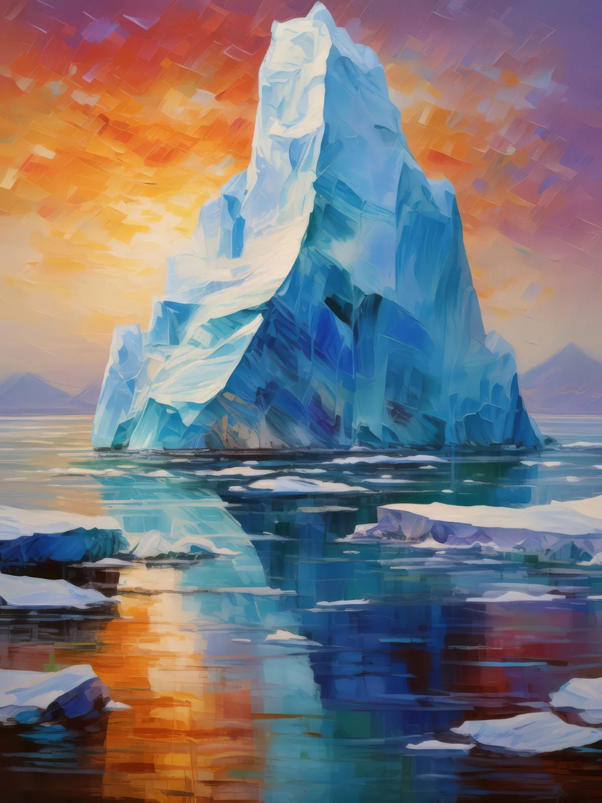 Iceberg and Sea Ice, a palette-knife oil landscape by Emma Mickelberg