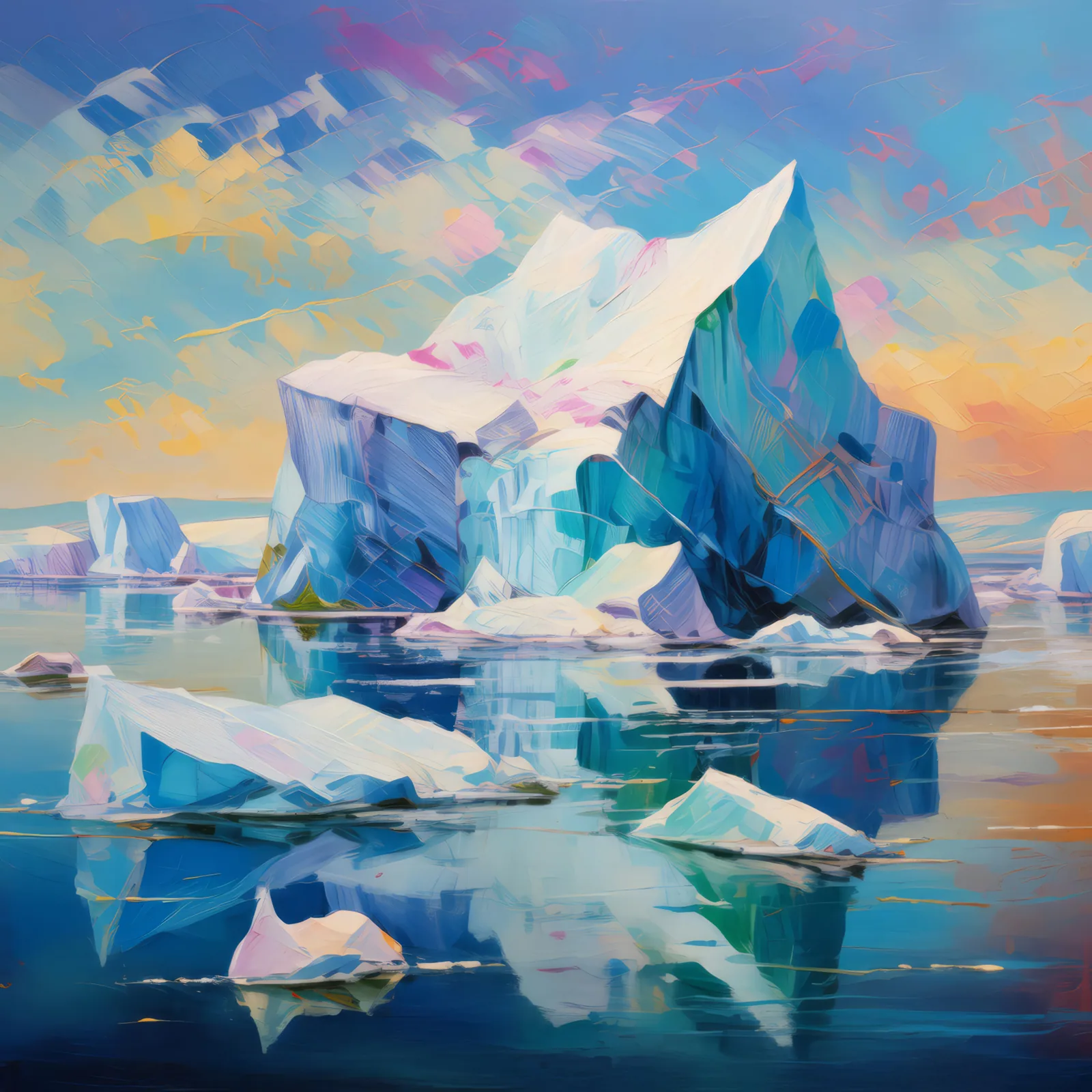 Iceberg Cluster, a palette-knife oil landscape by Emma Mickelberg