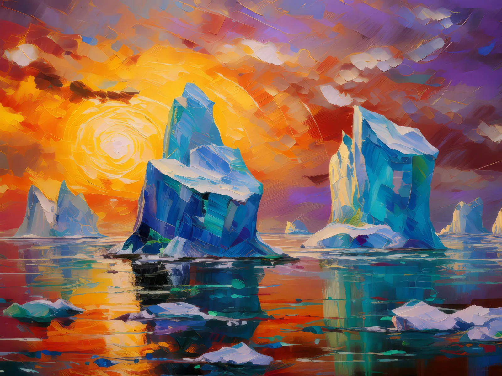 Iceberg Clusters, a palette-knife oil landscape by Emma Mickelberg