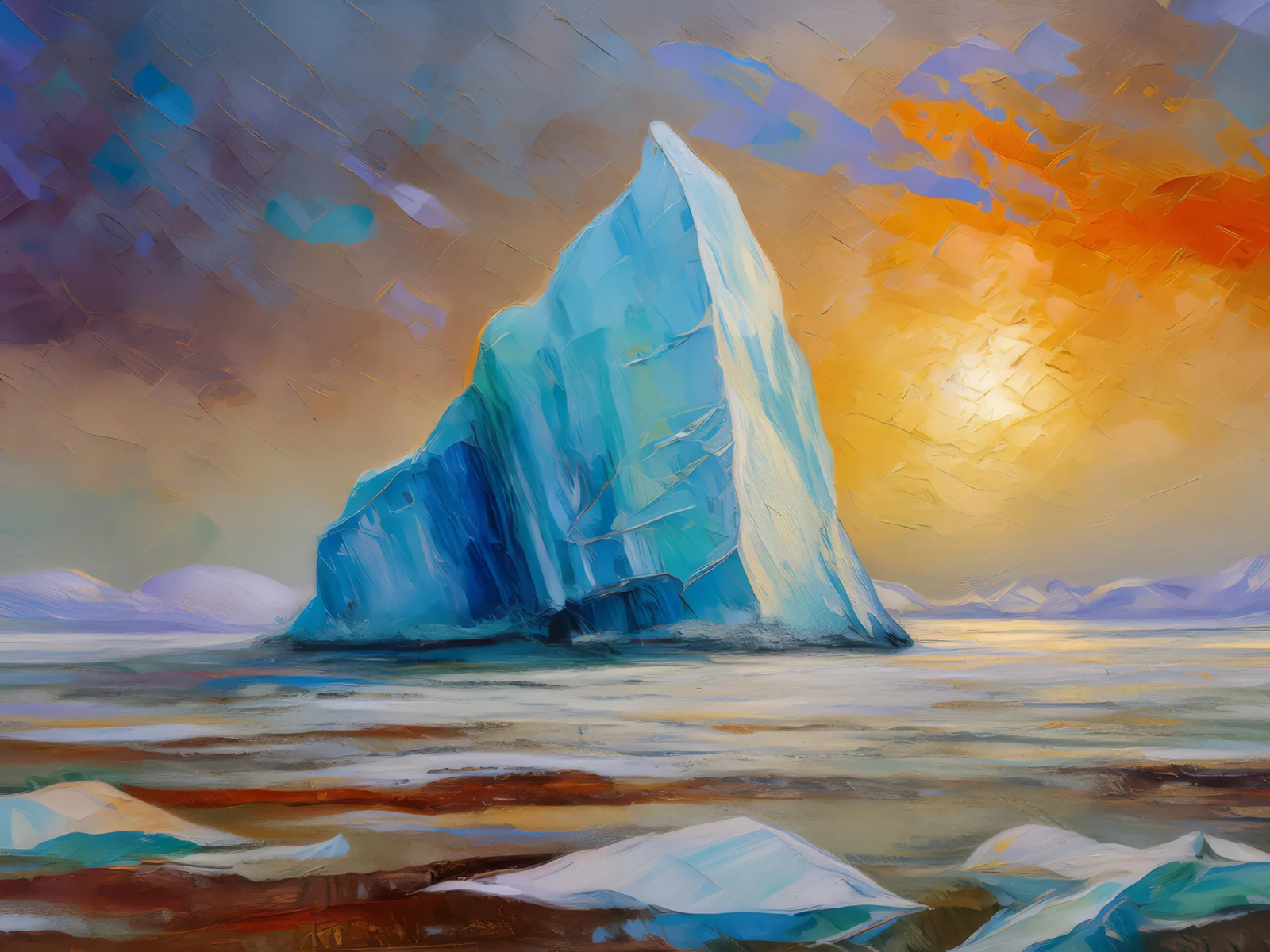 Iceberg in Polar Desert, a palette-knife oil landscape by Emma Mickelberg