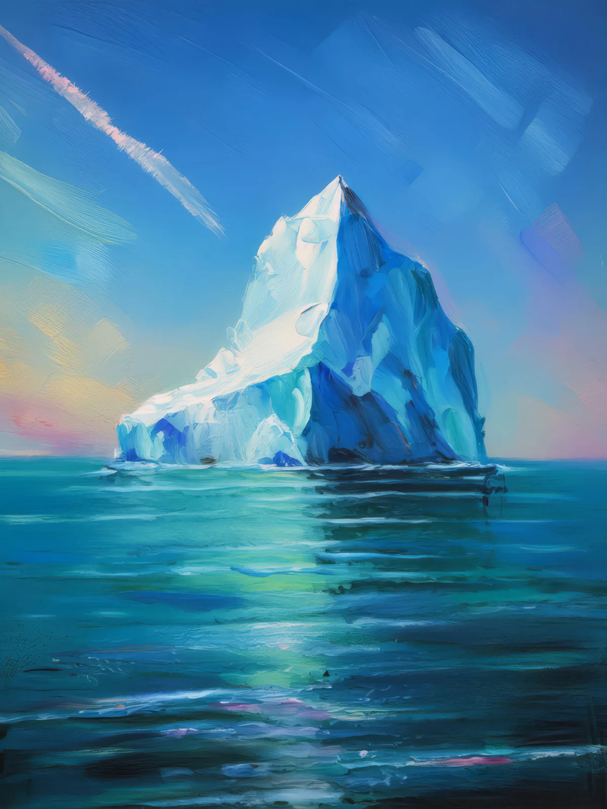 Iceberg in the Ocean, a palette-knife oil landscape by Emma Mickelberg