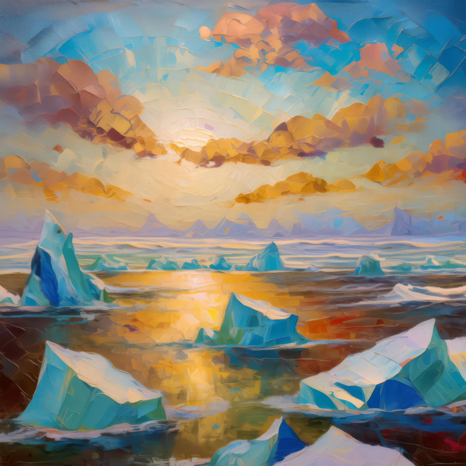 Iceberg-Laden Horizon, a palette-knife oil landscape by Emma Mickelberg