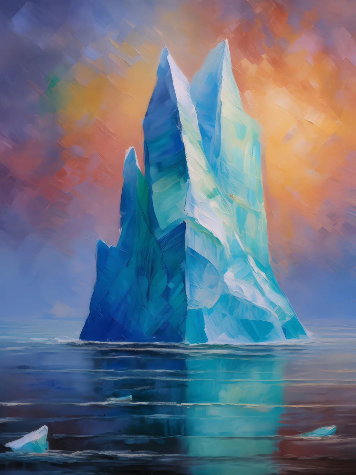 Iceberg Looming Large, a palette-knife oil landscape by Emma Mickelberg
