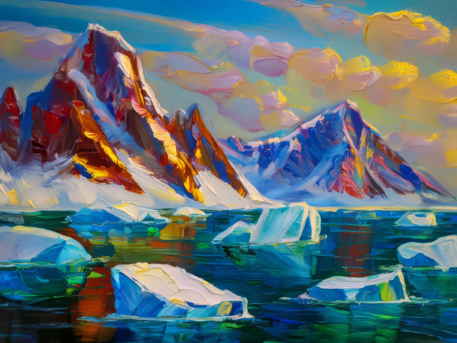 Iceberg Mountain View, a palette-knife oil landscape by Emma Mickelberg