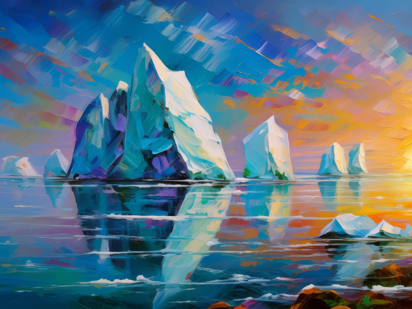Iceberg Reflections, a palette-knife oil landscape by Emma Mickelberg