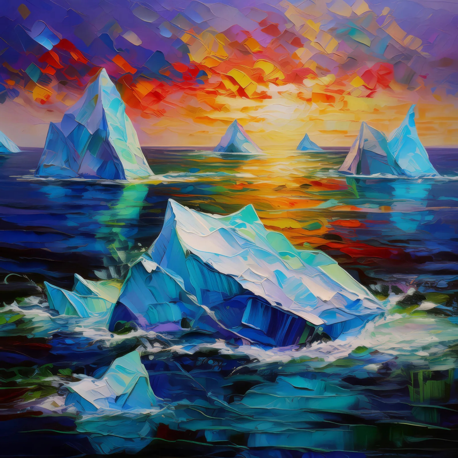 Iceberg Symphony, a palette-knife oil landscape by Emma Mickelberg