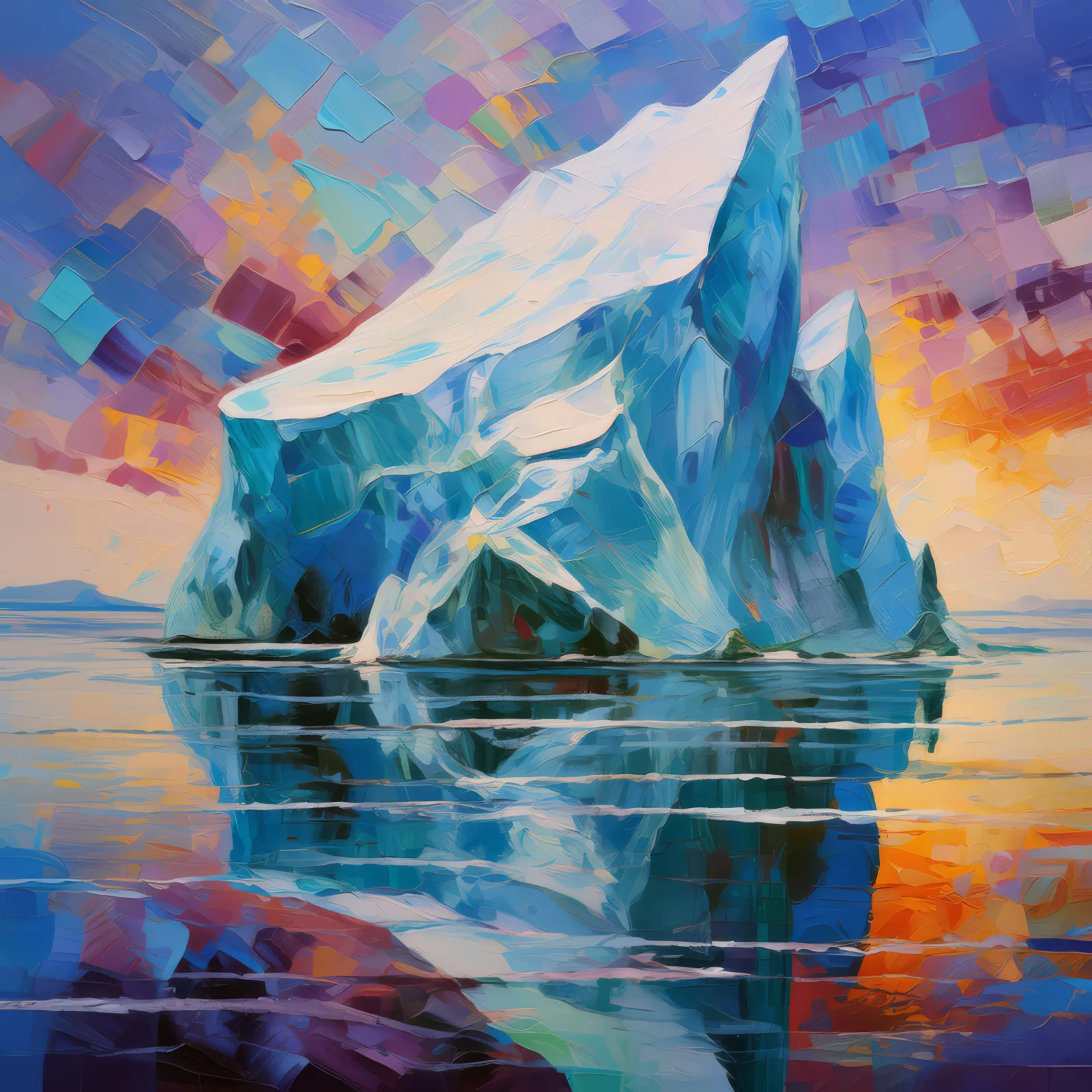 Iceberg with Reflection, a palette-knife oil landscape by Emma Mickelberg