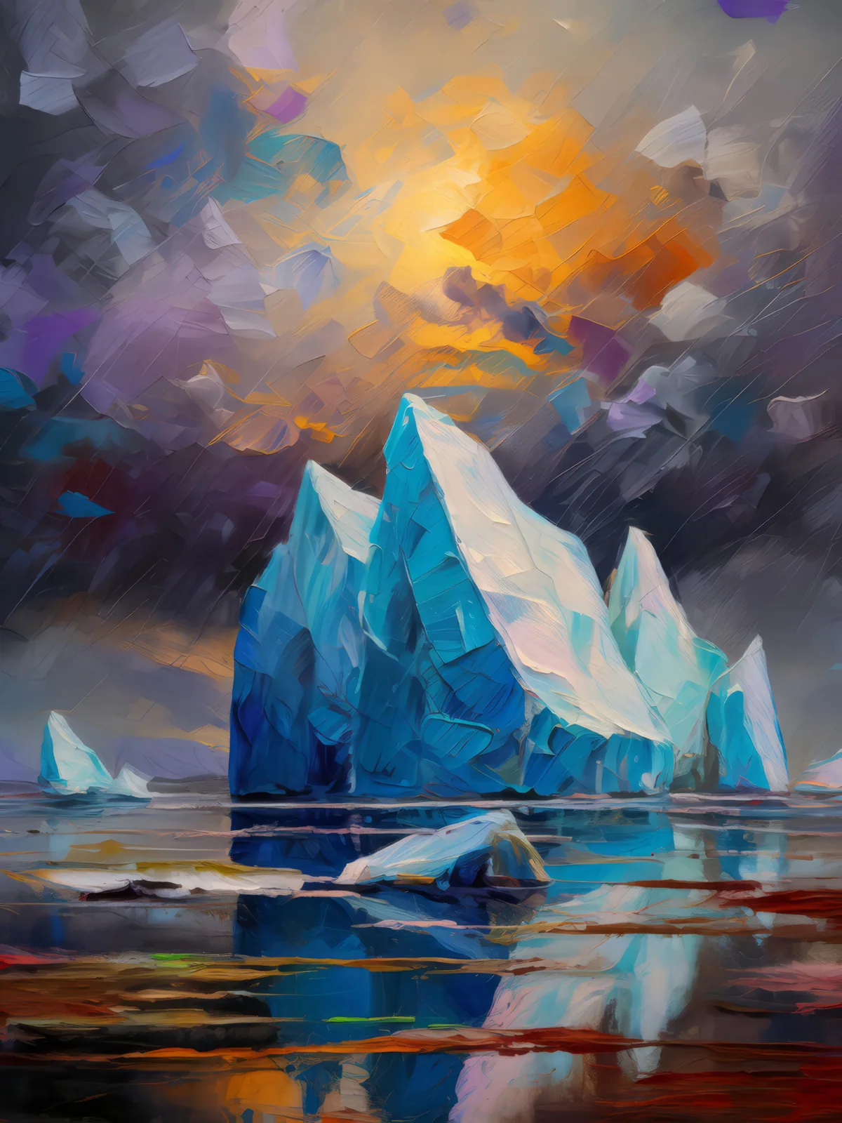 Icebergs of the Arctic Desert, a palette-knife oil landscape by Emma Mickelberg