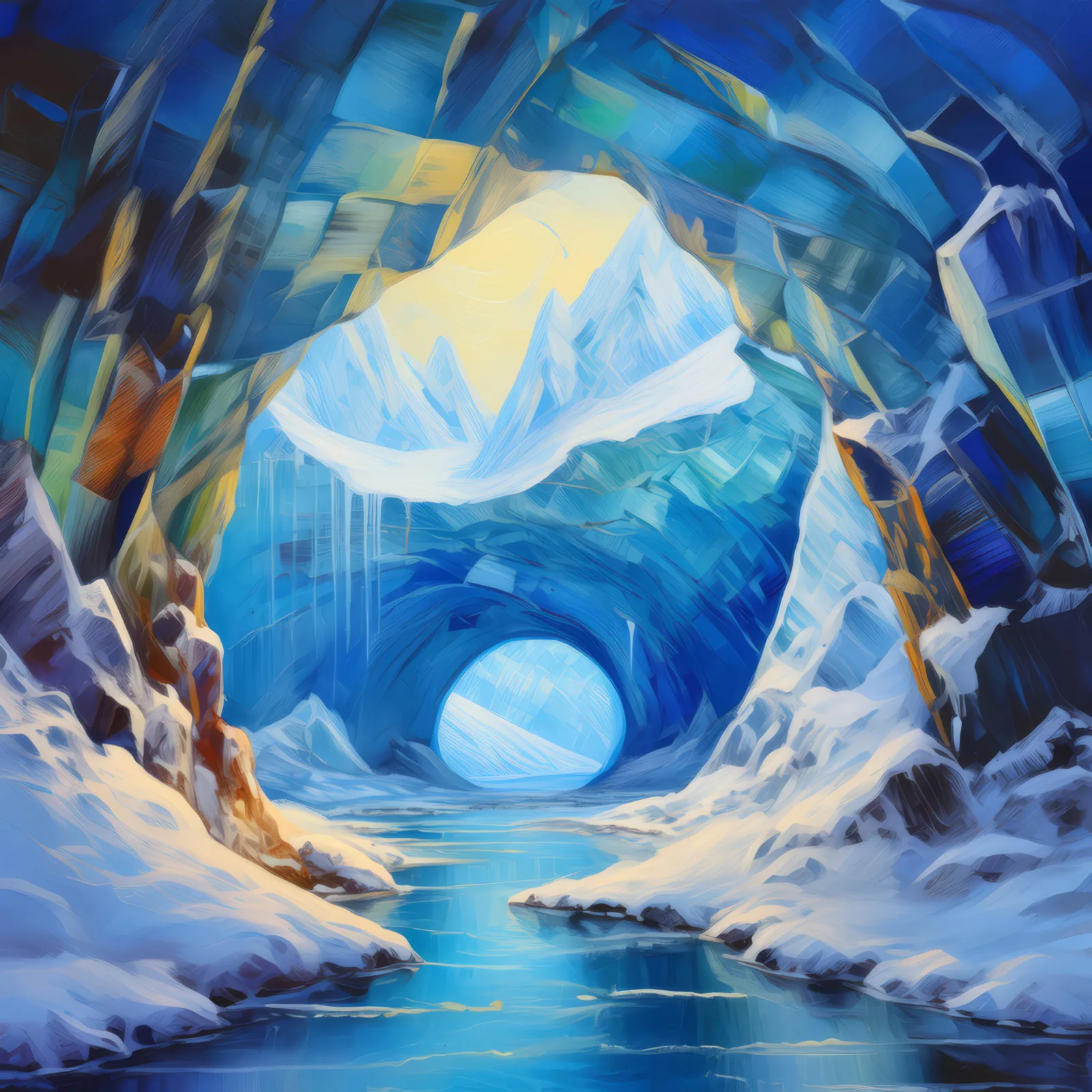 Icy Cavern Entrance, a palette-knife oil landscape by Emma Mickelberg
