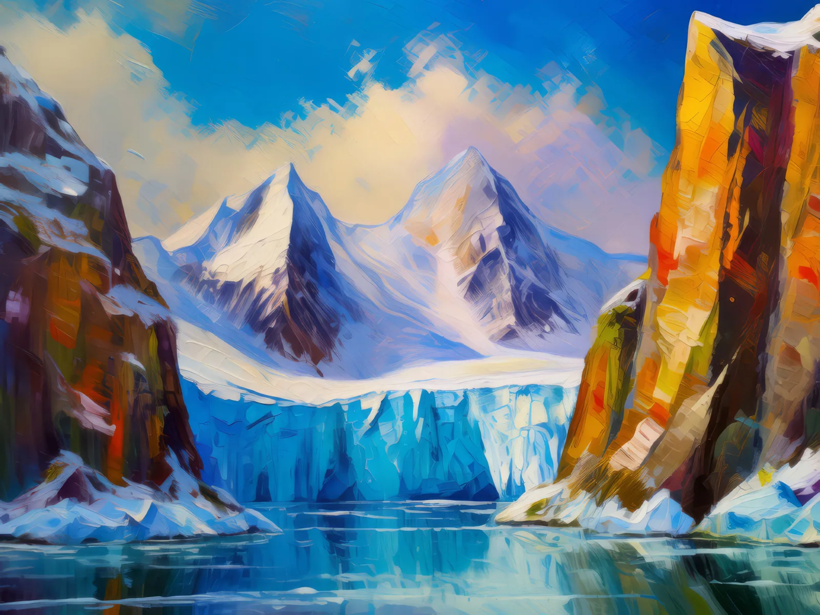 Icy Cliffs, a palette-knife oil landscape by Emma Mickelberg