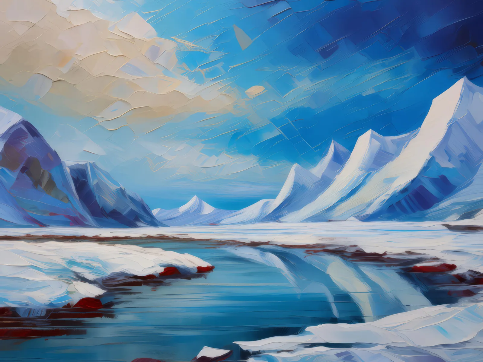 Icy Desert Panorama, a palette-knife oil landscape by Emma Mickelberg