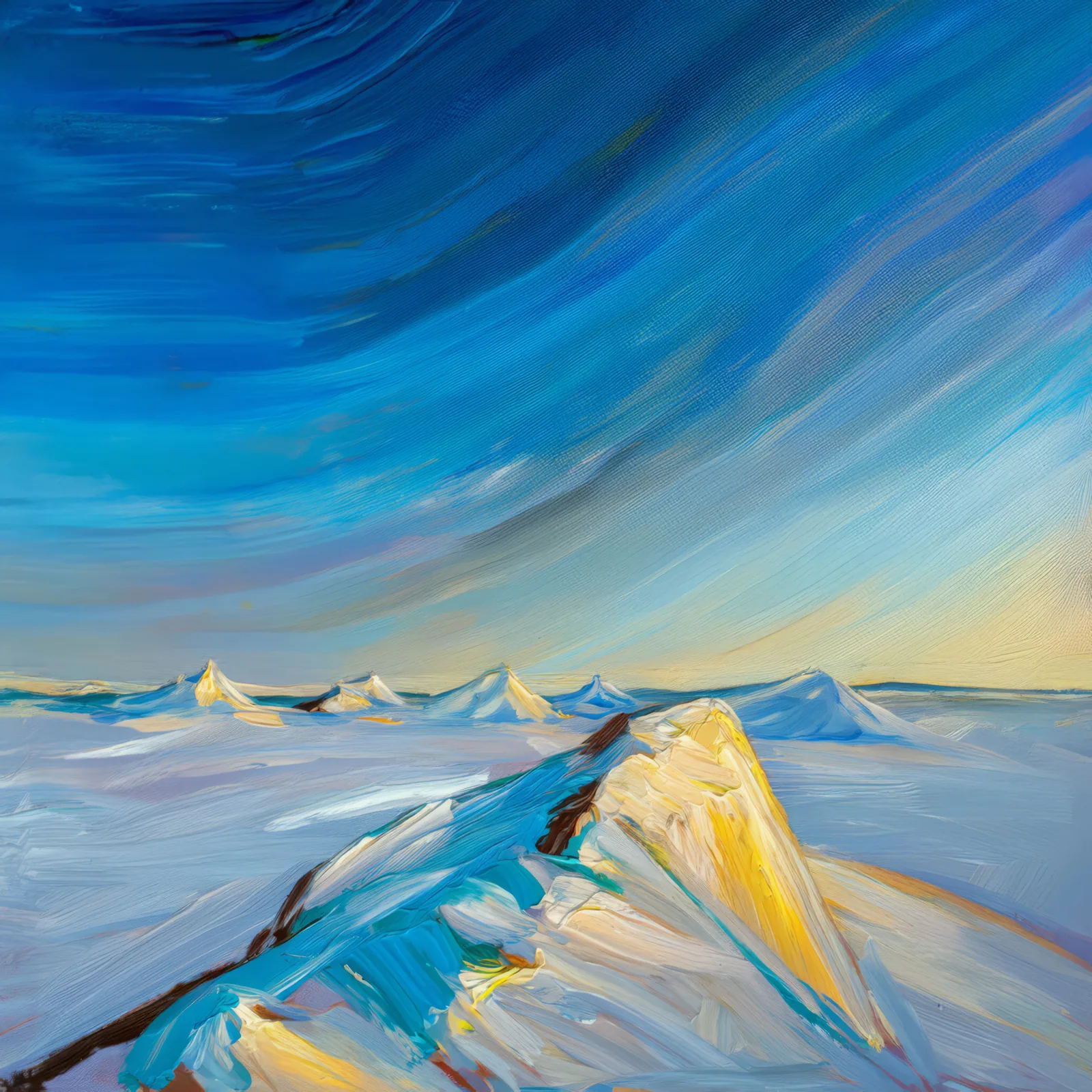 Icy Dunes of Boreal Desert, a palette-knife oil landscape by Emma Mickelberg