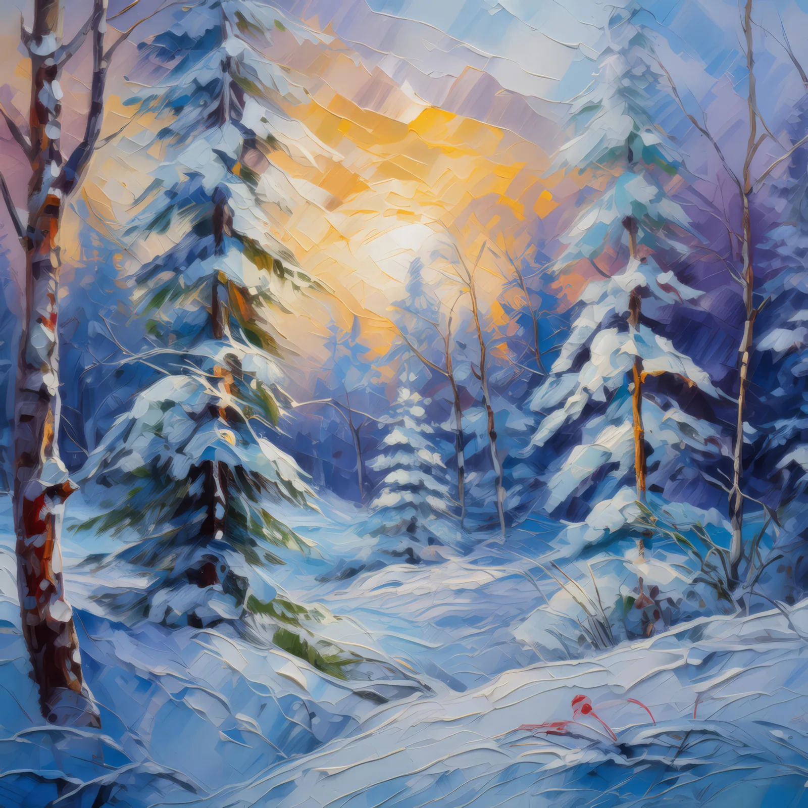 Icy Forest Morning, a palette-knife oil landscape by Emma Mickelberg