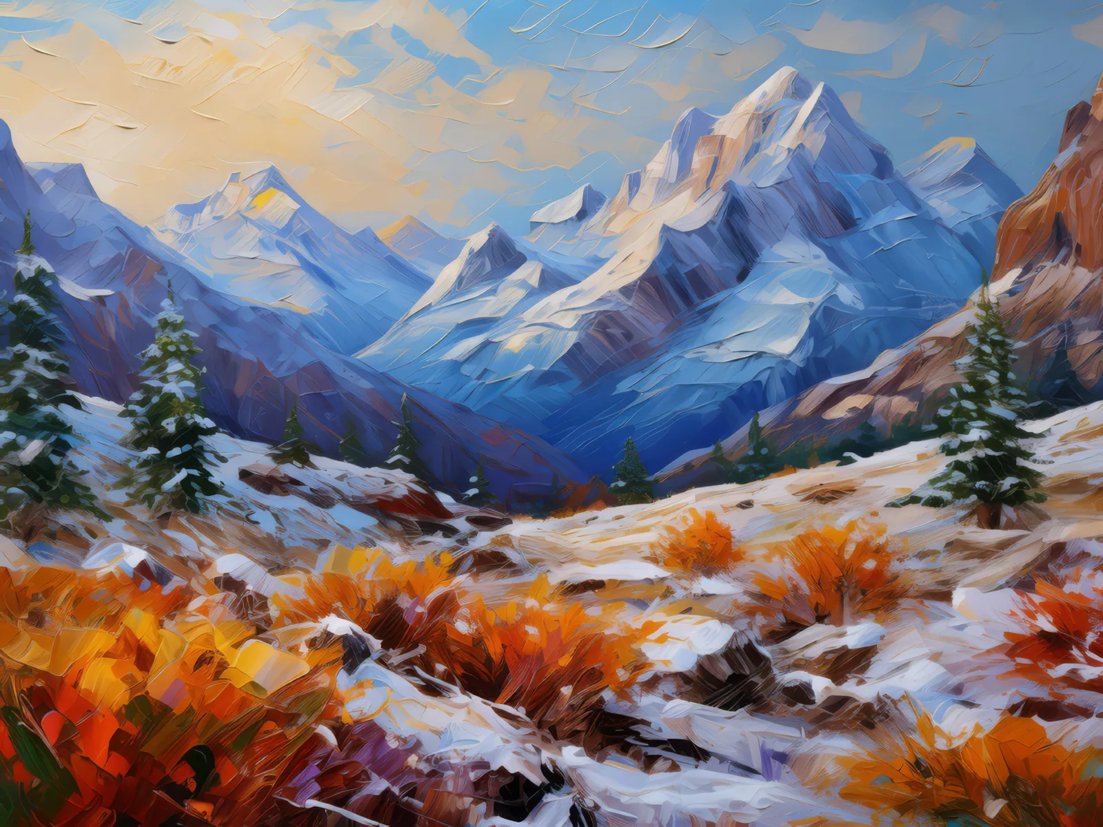 Icy Touch in Alpine Desert, a palette-knife oil landscape by Emma Mickelberg