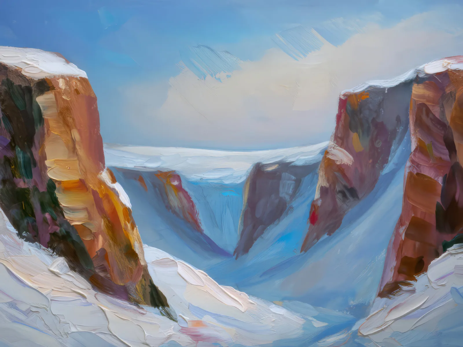 Icy Tundra Chasm, a palette-knife oil landscape by Emma Mickelberg