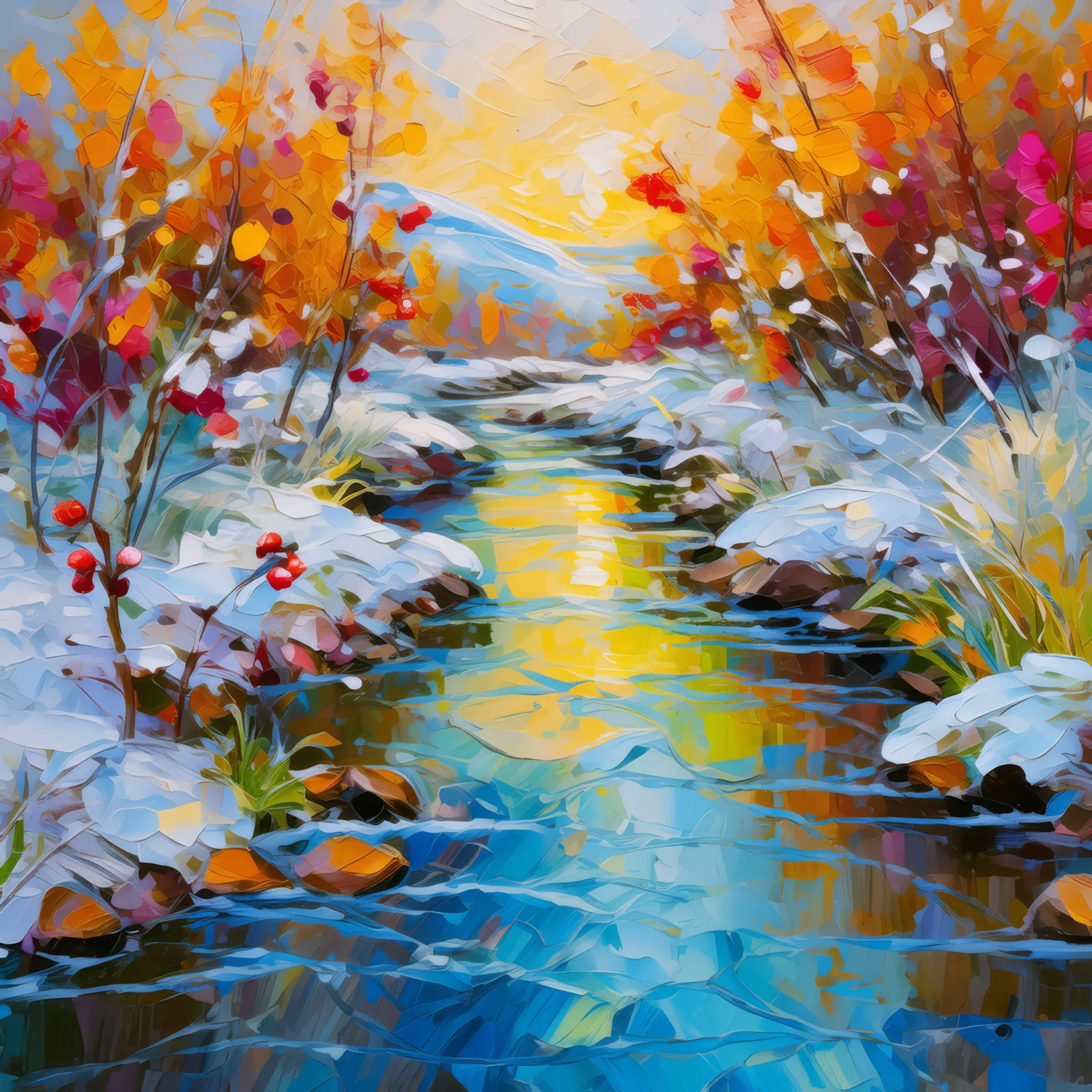 Icy Tundra Stream, a palette-knife oil landscape by Emma Mickelberg
