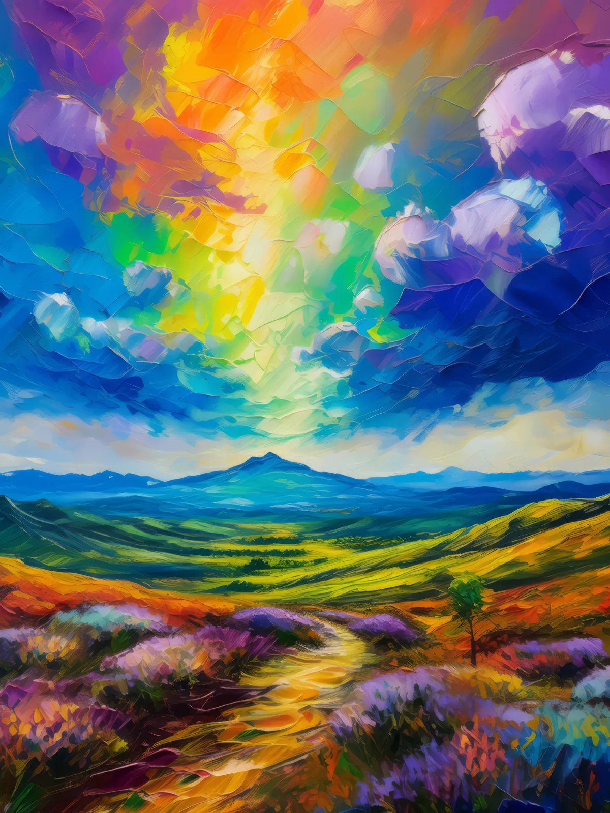Iridescent Plateau Clouds, a palette-knife oil landscape by Emma Mickelberg