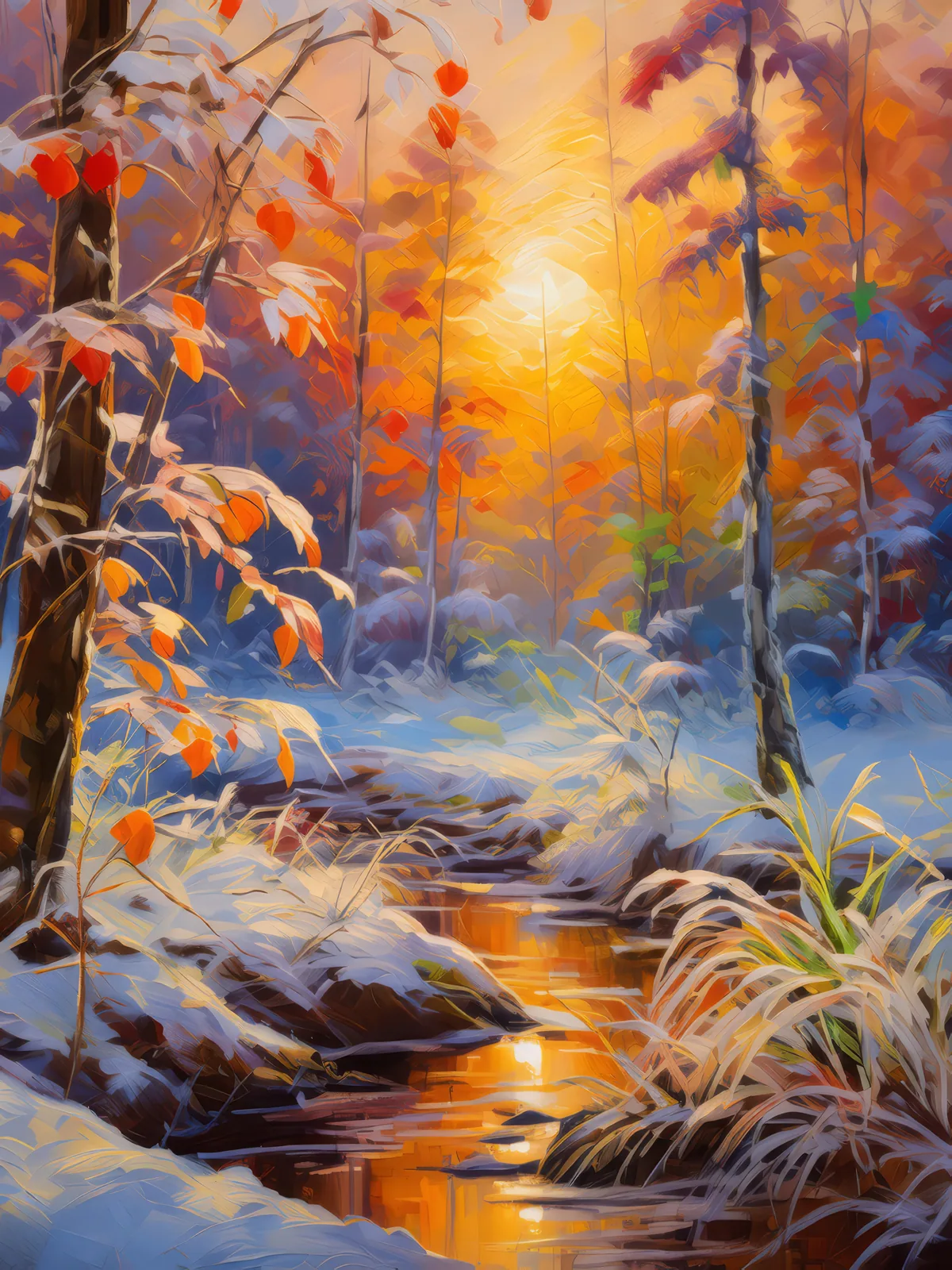 Jungle Frosts at First Light, a palette-knife oil landscape by Emma Mickelberg