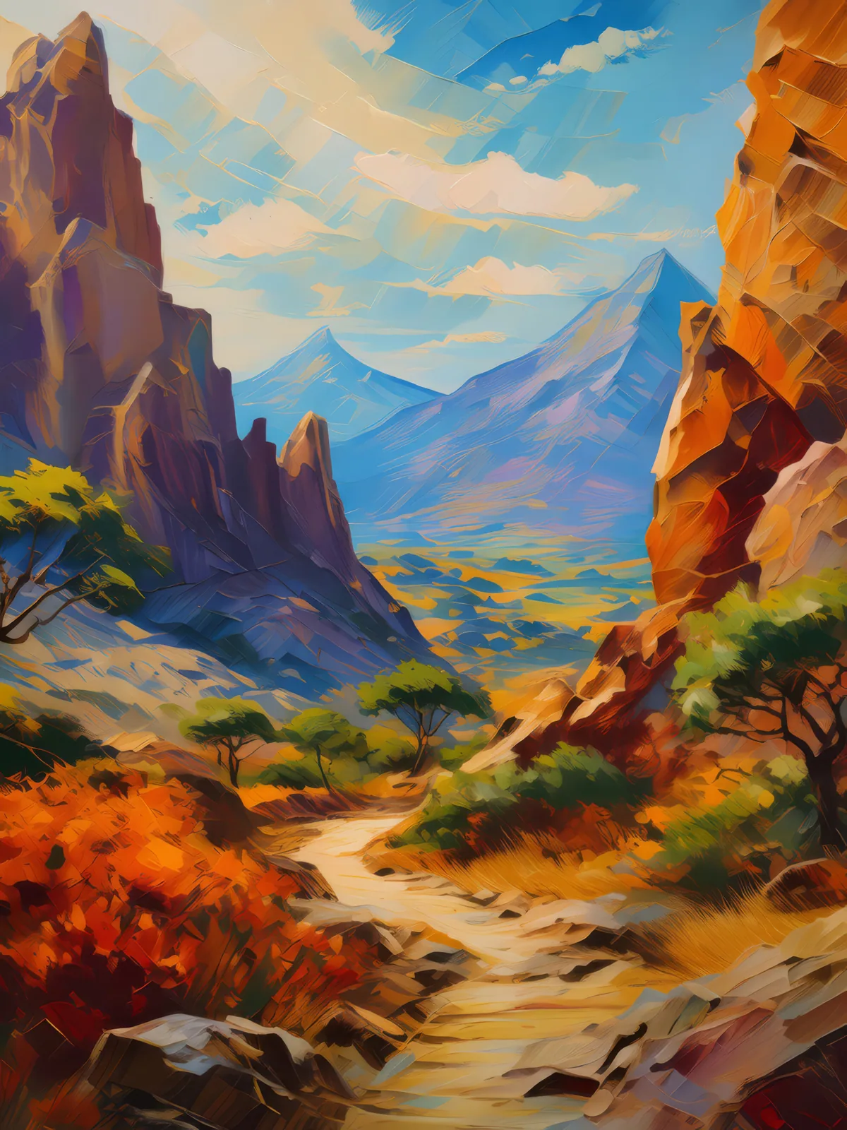 Jurassic Crag Journey, a palette-knife oil landscape by Emma Mickelberg