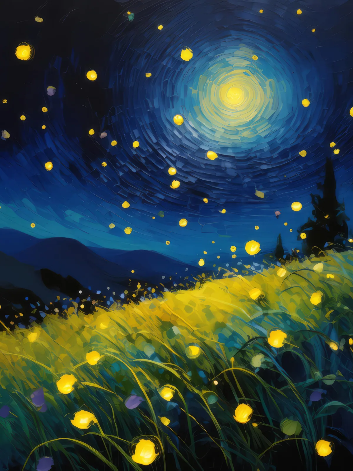 Knoll Firefly Dance, a palette-knife oil landscape by Emma Mickelberg