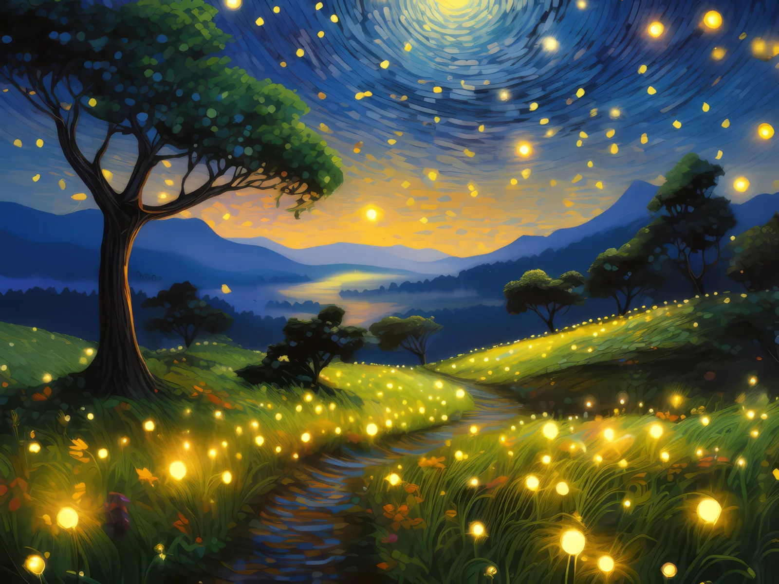 Knoll Firefly Fairytale, a palette-knife oil landscape by Emma Mickelberg