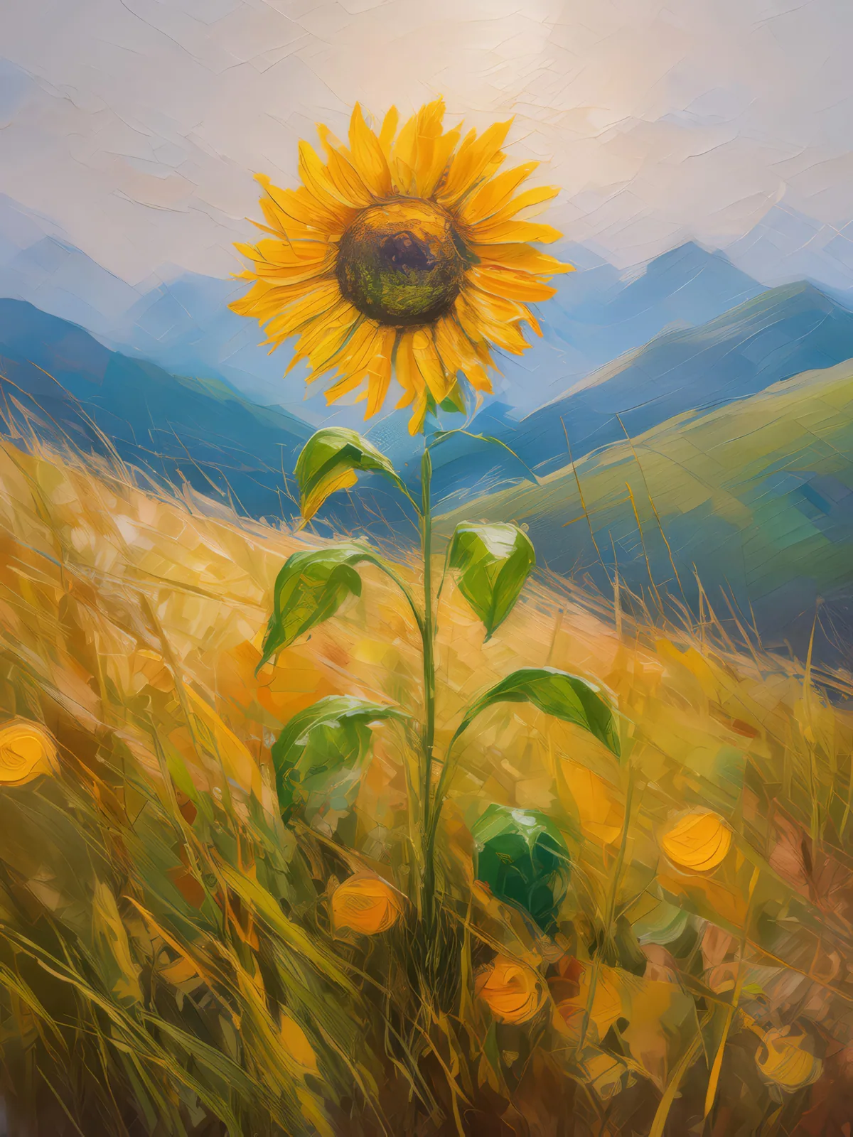 Knoll Sunflower Surprise, a palette-knife oil landscape by Emma Mickelberg