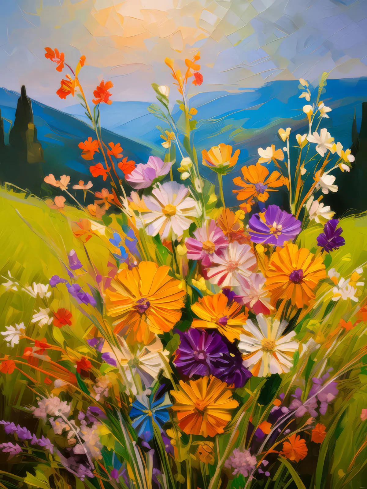 Knoll Wildflower Bouquet, a palette-knife oil landscape by Emma Mickelberg