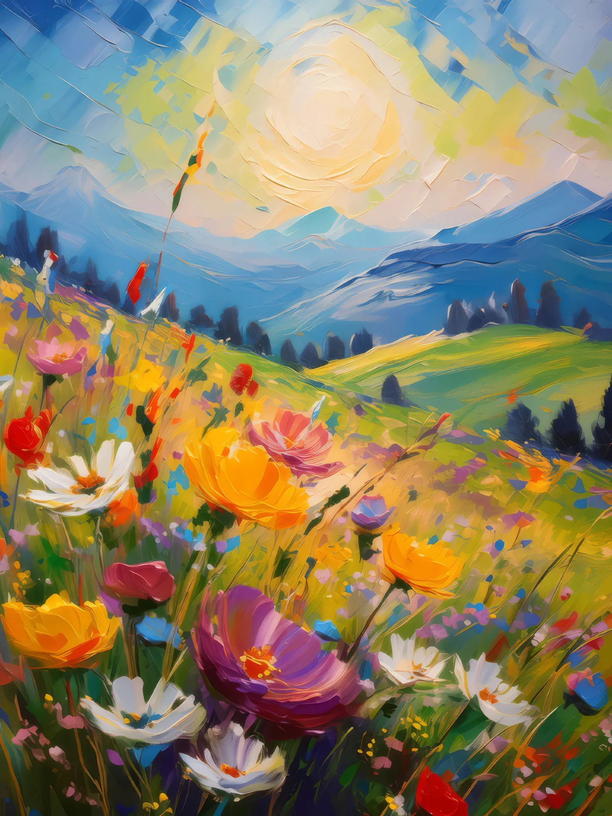 Knoll Wildflower Waltz, a palette-knife oil landscape by Emma Mickelberg