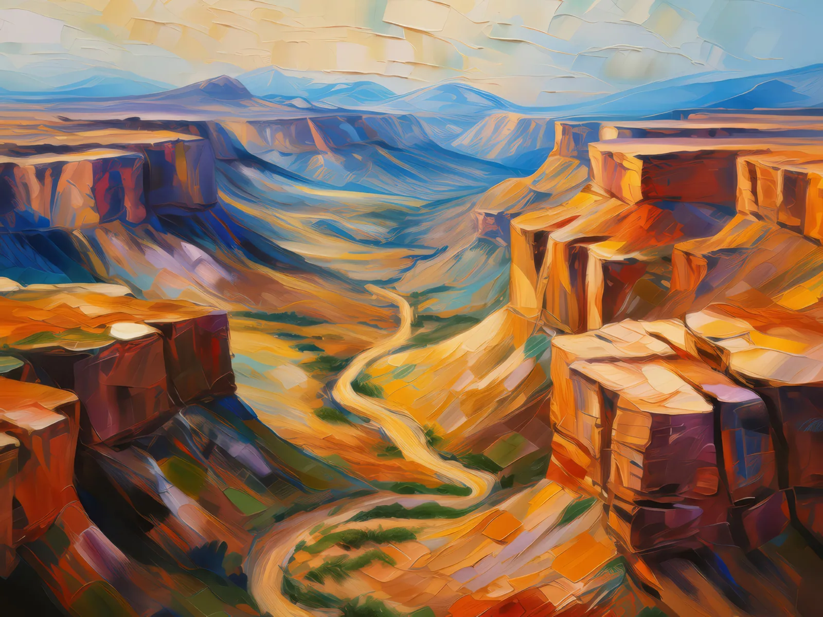 Labyrinthine Plateau Canyon Network, a palette-knife oil landscape by Emma Mickelberg