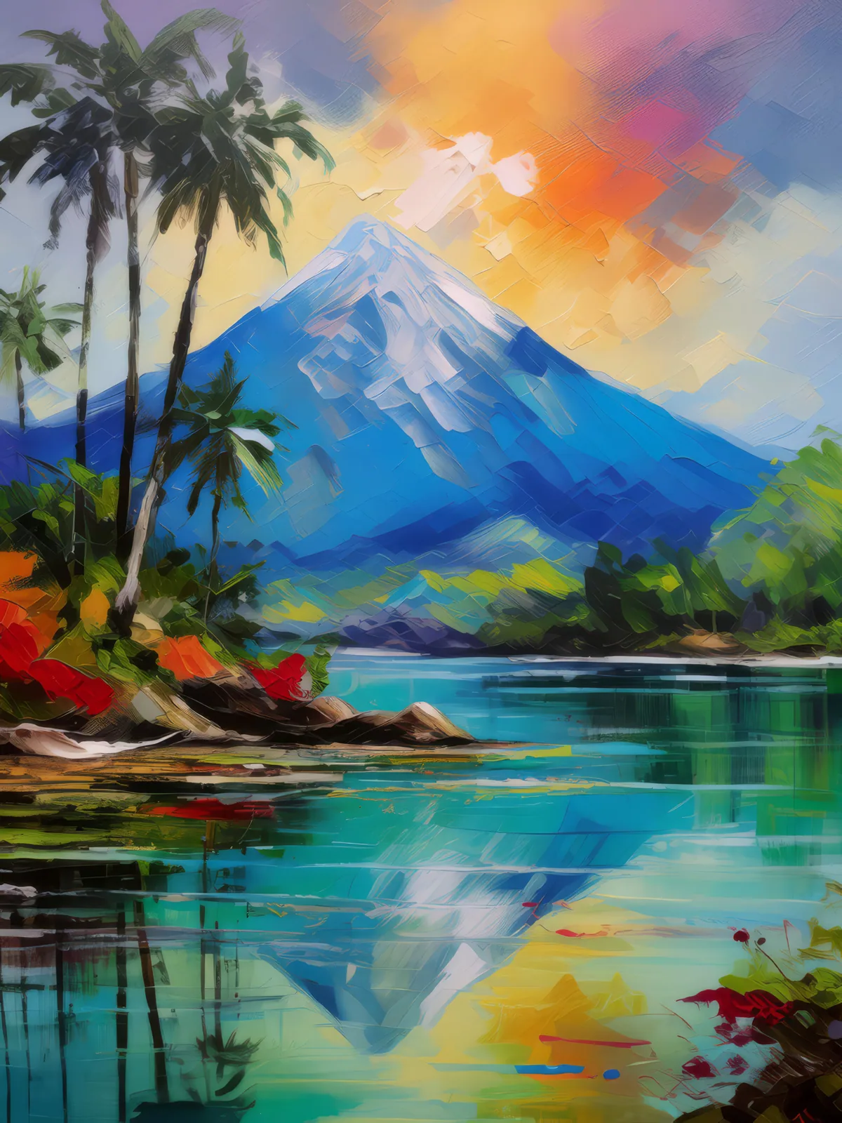 Lagoon by Mountain Foot, a palette-knife oil landscape by Emma Mickelberg