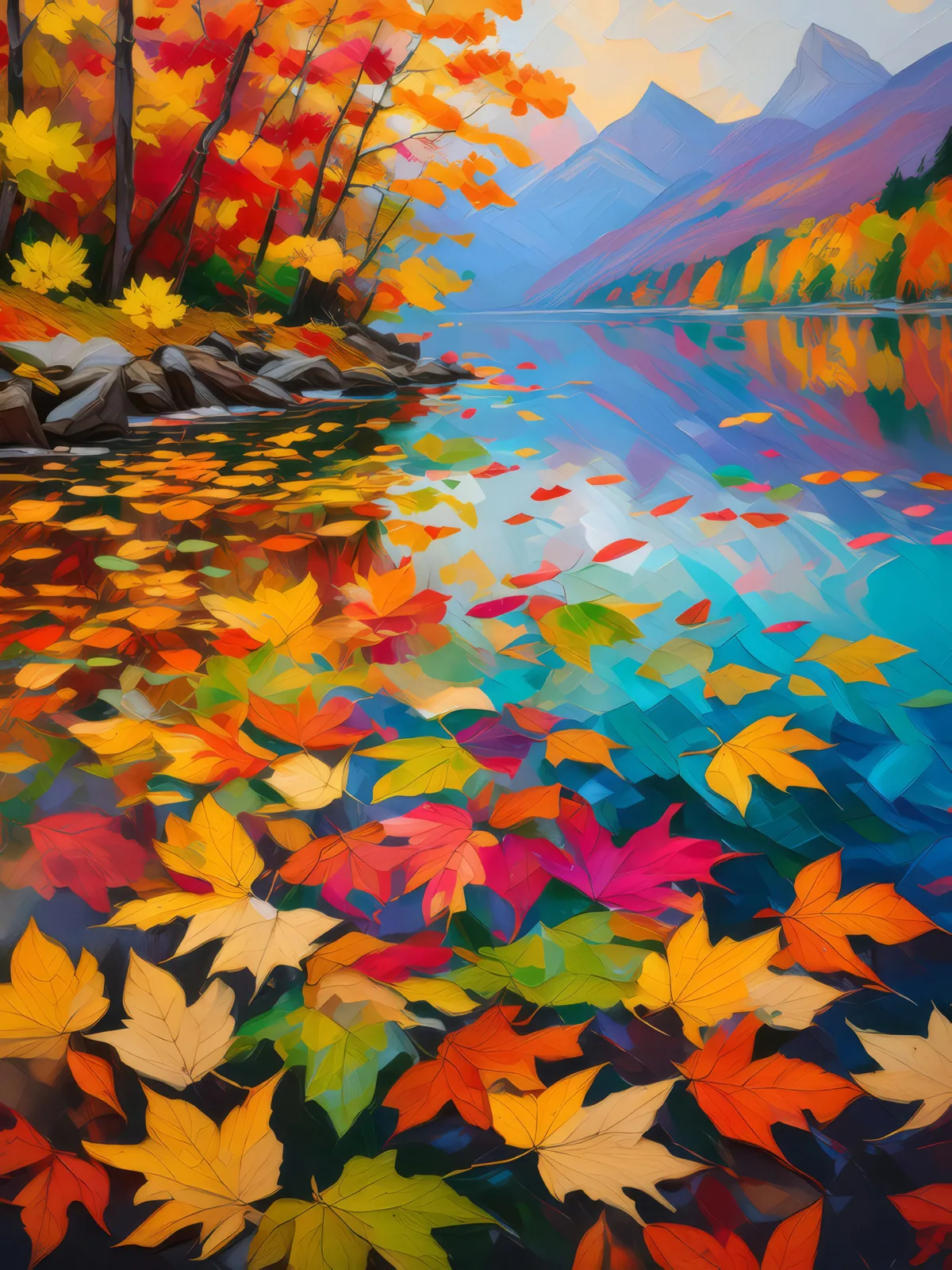 Lake of Fallen Leaves, a palette-knife oil landscape by Emma Mickelberg