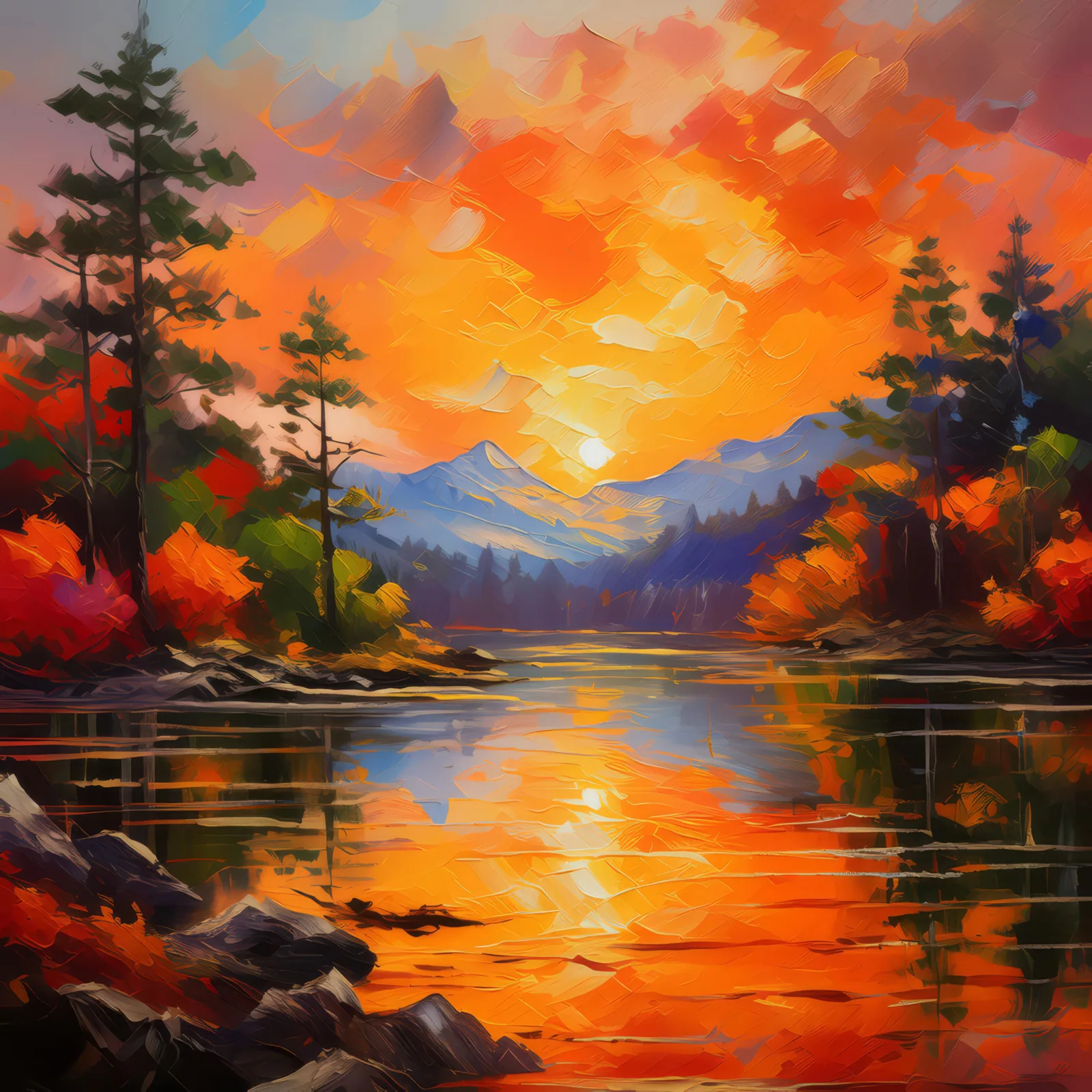 Lake of Fire, a palette-knife oil landscape by Emma Mickelberg