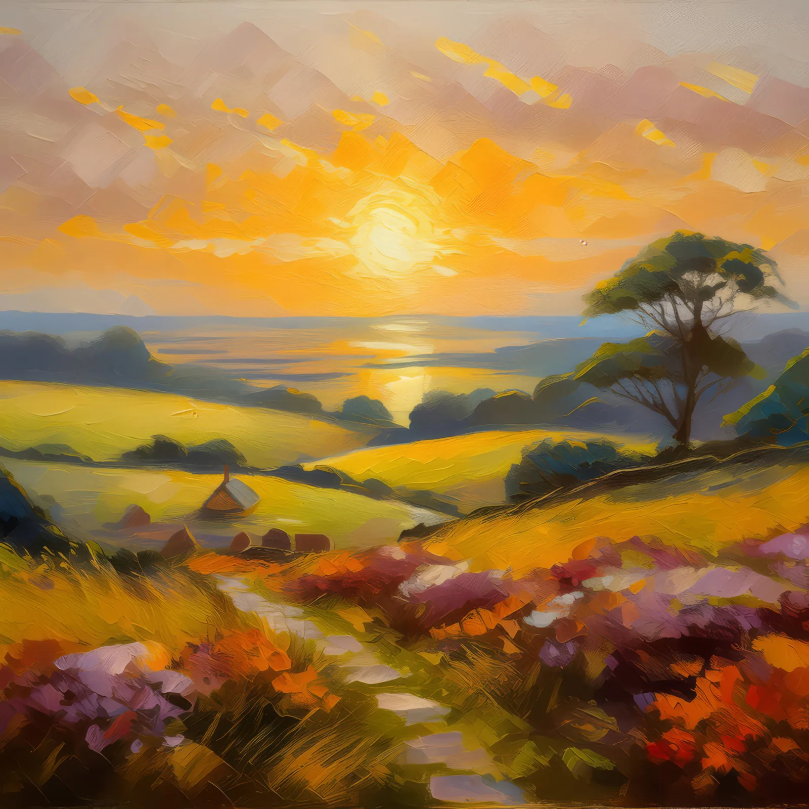 Late Afternoon on Moor, a palette-knife oil landscape by Emma Mickelberg